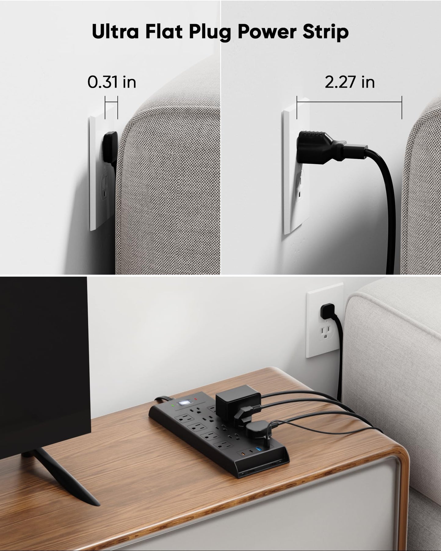 Surge Protector Power Strip 4800J, LeZone 15Ft Long Extension Cord Flat Plug, 12 Outlets 2 USB C 2 USB Ports, Wall Mountable, 20W Desk Charging Station, Black