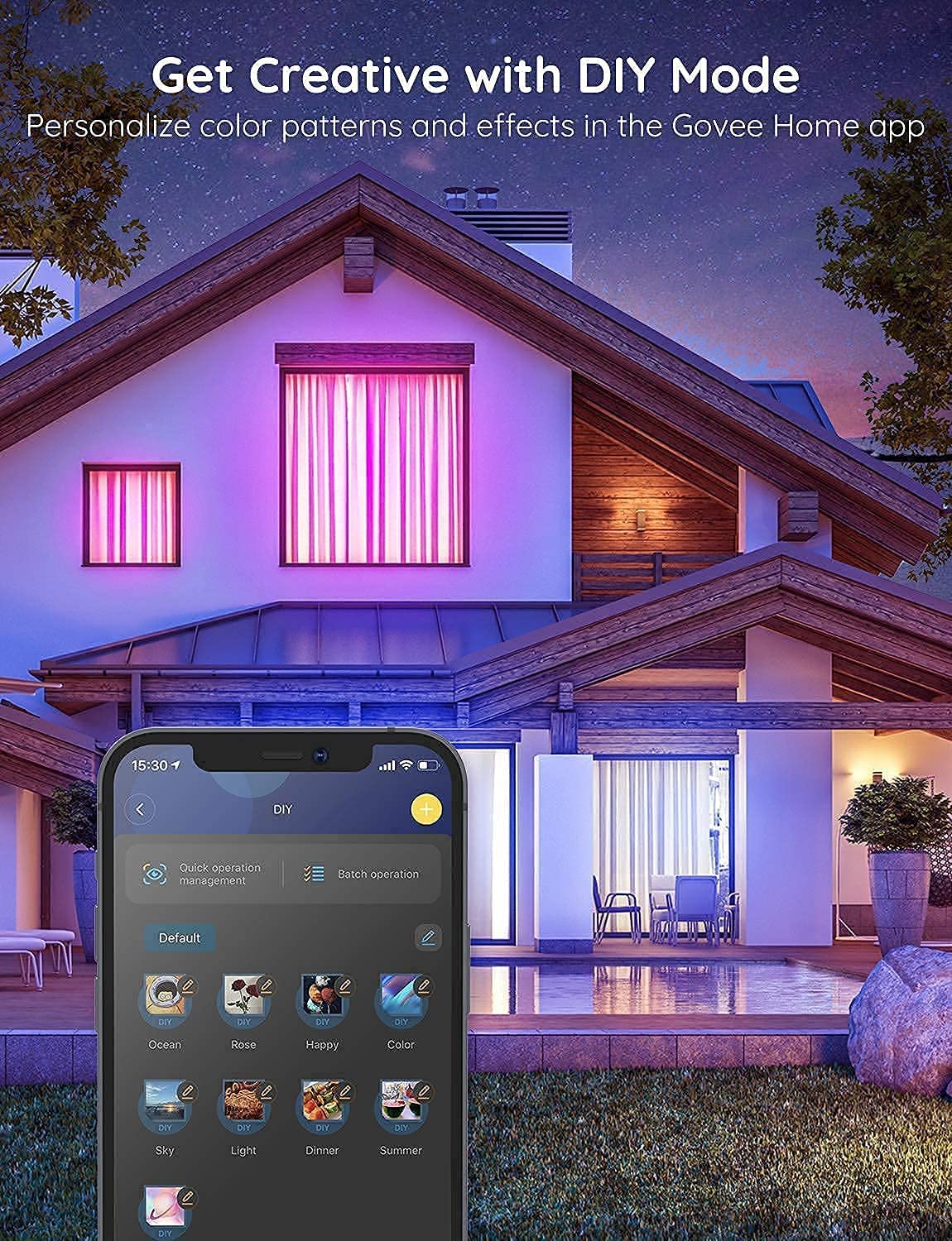 Govee LED Strip Lights 100ft, LED Lights for Bedroom, WiFi RGB LED Lights Work with Alexa and Google Assistant, 64 Modes and Music Sync, Strip Lights for Indoor, Home Decor, 2 Rolls of 50ft