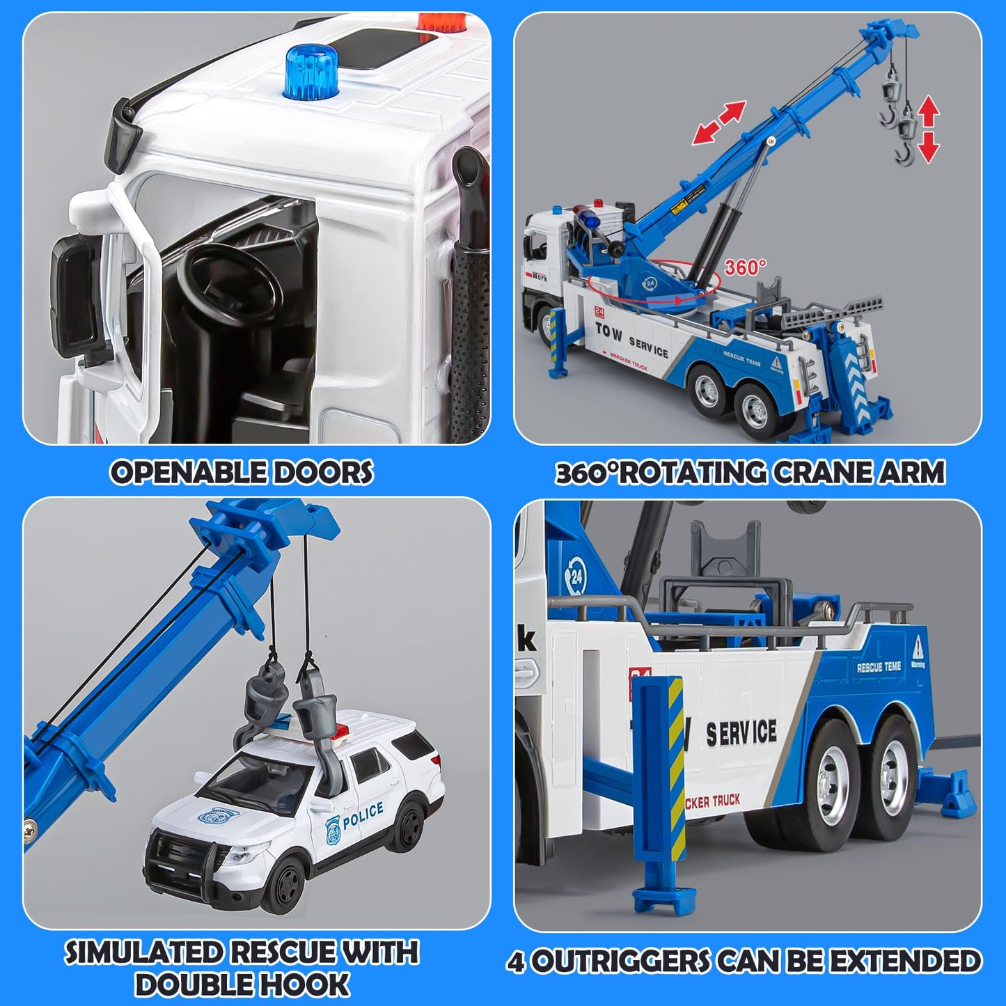 HAPYAD Tow Truck Toy for Kids, Metal Tow Truck with Crane Toy Model with Lights and Sounds, Construction Vehicles for 3 4 5 6 7 8 Years Old Boys