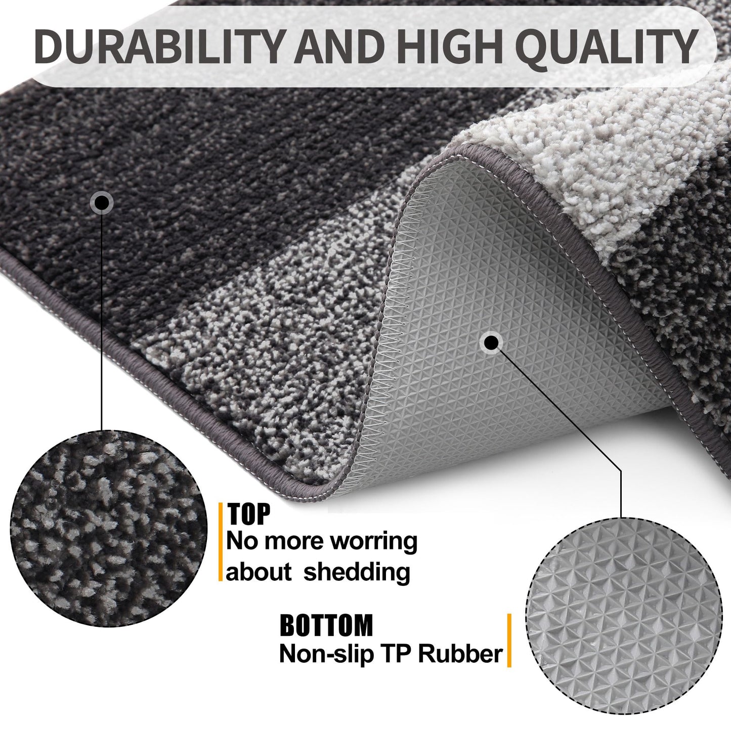 Kitinjoy Indoor Outdoor Door Mat, 59x36 Non-Slip Absorbent Dirt Trapper, Low-Profile Washable Inside Entrance Front Floor Mat, Sturdy Soft Entry Doormats for Entryway, Grey