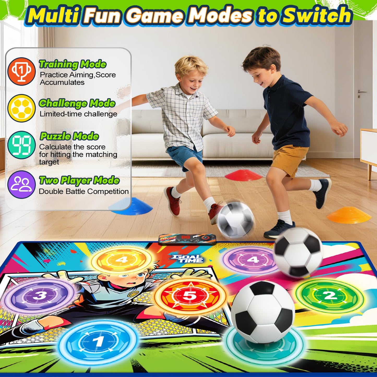 Handwell Toy Soccer Ball Game Set, Soccer Wall mat Indoor Toy with 2 Balls, Ages 3-12 Years