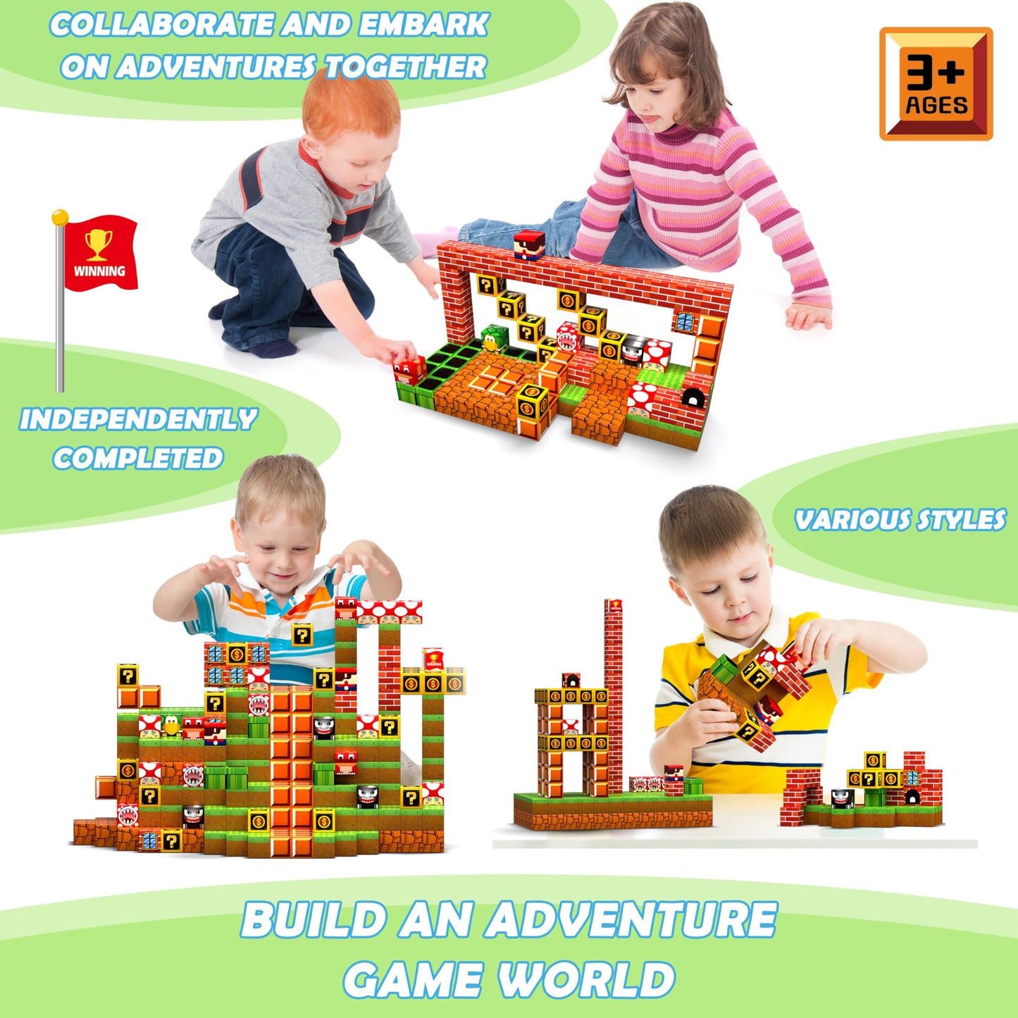 Magnetic Blocks - 200PCS Build 3D Magnet Building Toys World with Magnetic Tiles, STEM Kids Sensory Toys, Toy Magnetic Building Set B-Day Gifts for Age 3 4 5 6-10 Year Old Boys Girls