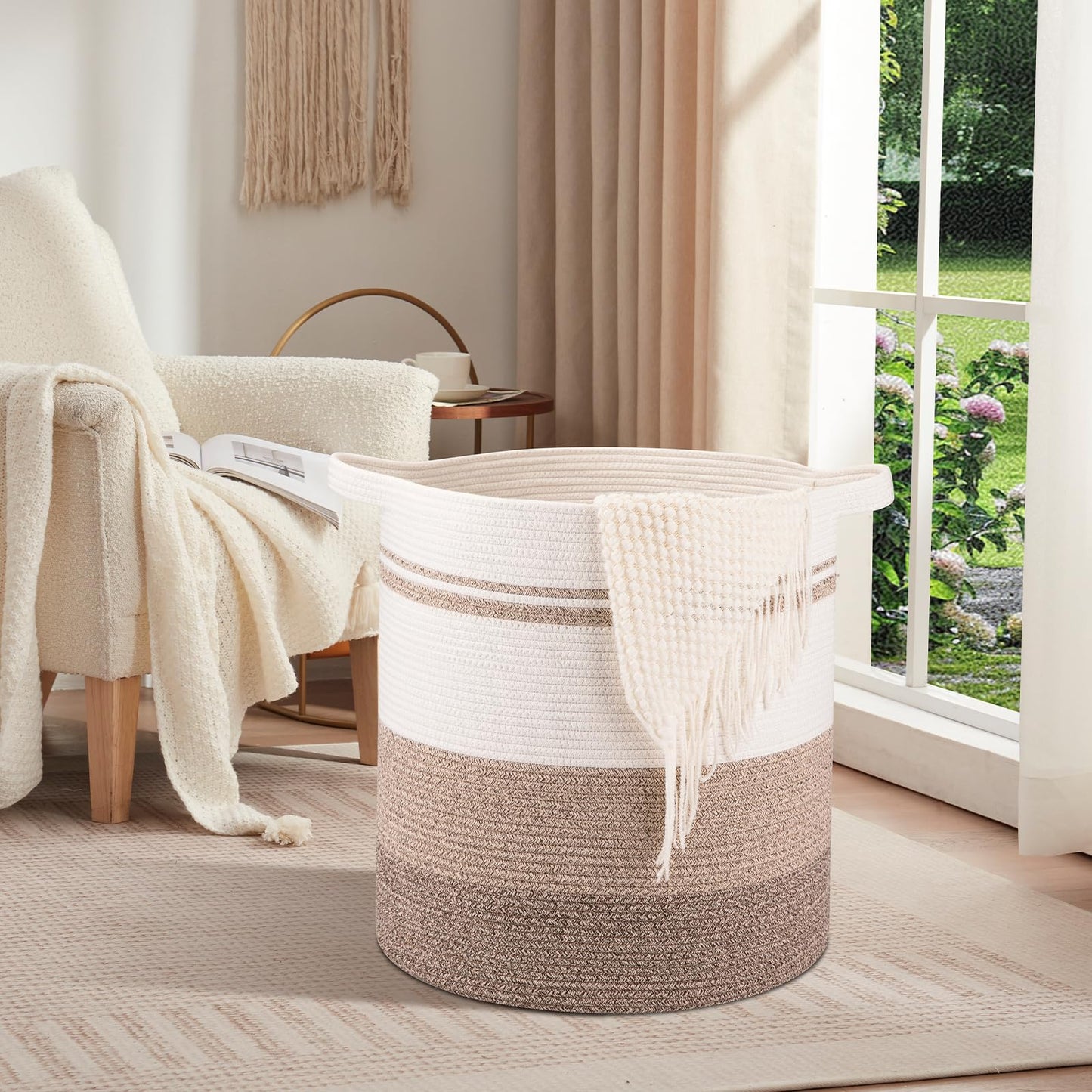OIAHOMY 115L Laundry Baskets Hamper with Handles, Decorative Basket for Living room, Woven Storage Basket for Toys Bin,Pillows, Blankets, Clothes-20x22.5in-Gradient Yellow