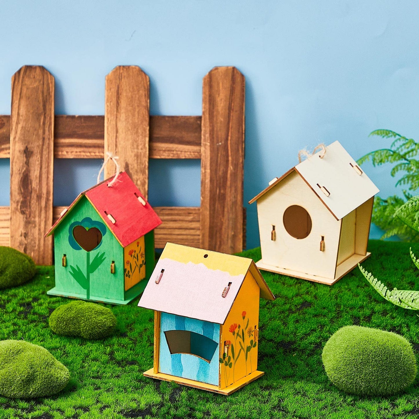 Juexica 30 Pcs Wooden Birdhouses, Unfinished Wood Bird Houses Arts and Crafts Kits Wooden Bird Houses for Children to Build and Paint DIY Craft