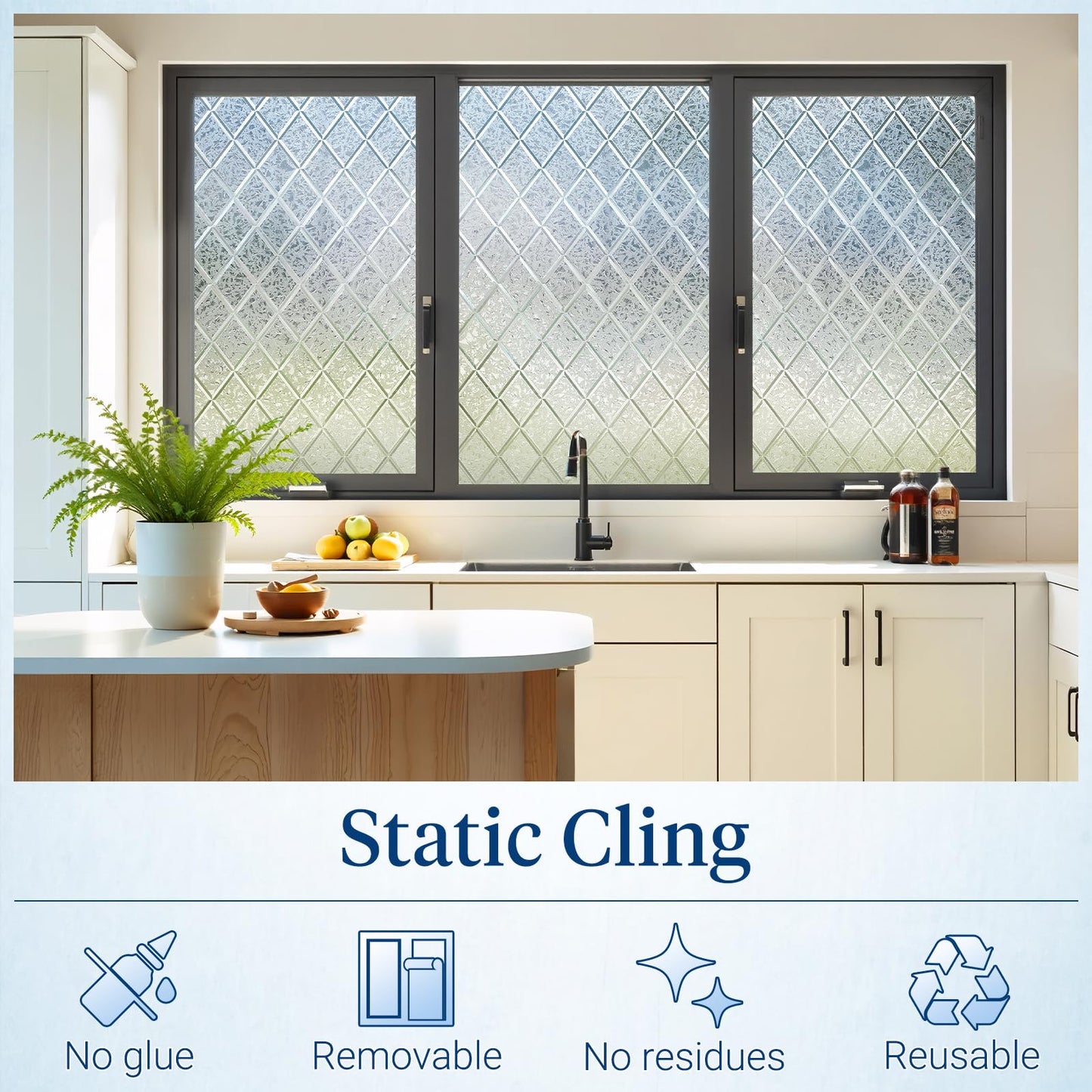 Haton Window Privacy Film Decorative Frosted Glass Window Film, Sun Blocking Stained Glass Clings, Static Cling Removable Stickers for Home Door Coverings, Lattice Pattern 35.4" x 157.4"