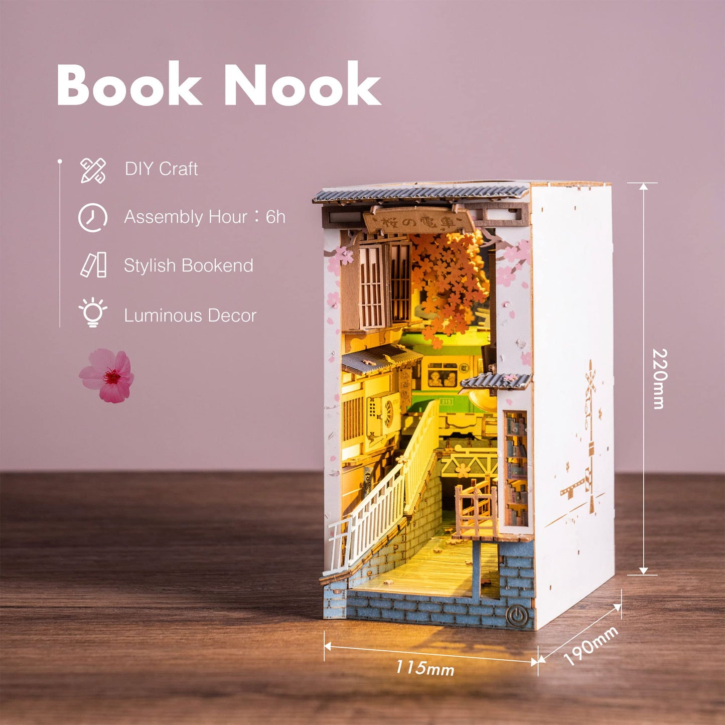 Rolife DIY Book Nook Kit Sakura Densya, DIY Miniature Booknook Kit Creative Decorative Bookend Bookshelf Insert 3D Puzzles for Adults, Halloween/Christmas Decorations/Gifts for Adults (Sakura Densya)