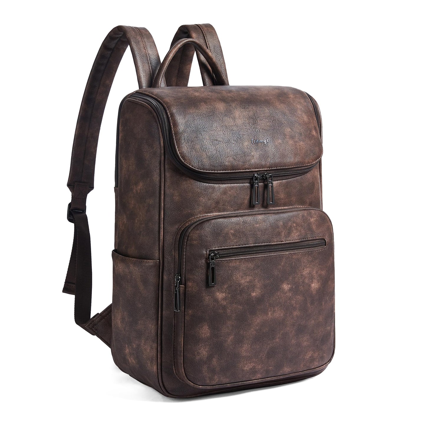 tiamyi Computer Leather Backpack for Women Travel Back pack with 15.6 inch Laptop Compartment, Vintage Ladies Backpack, Coffee