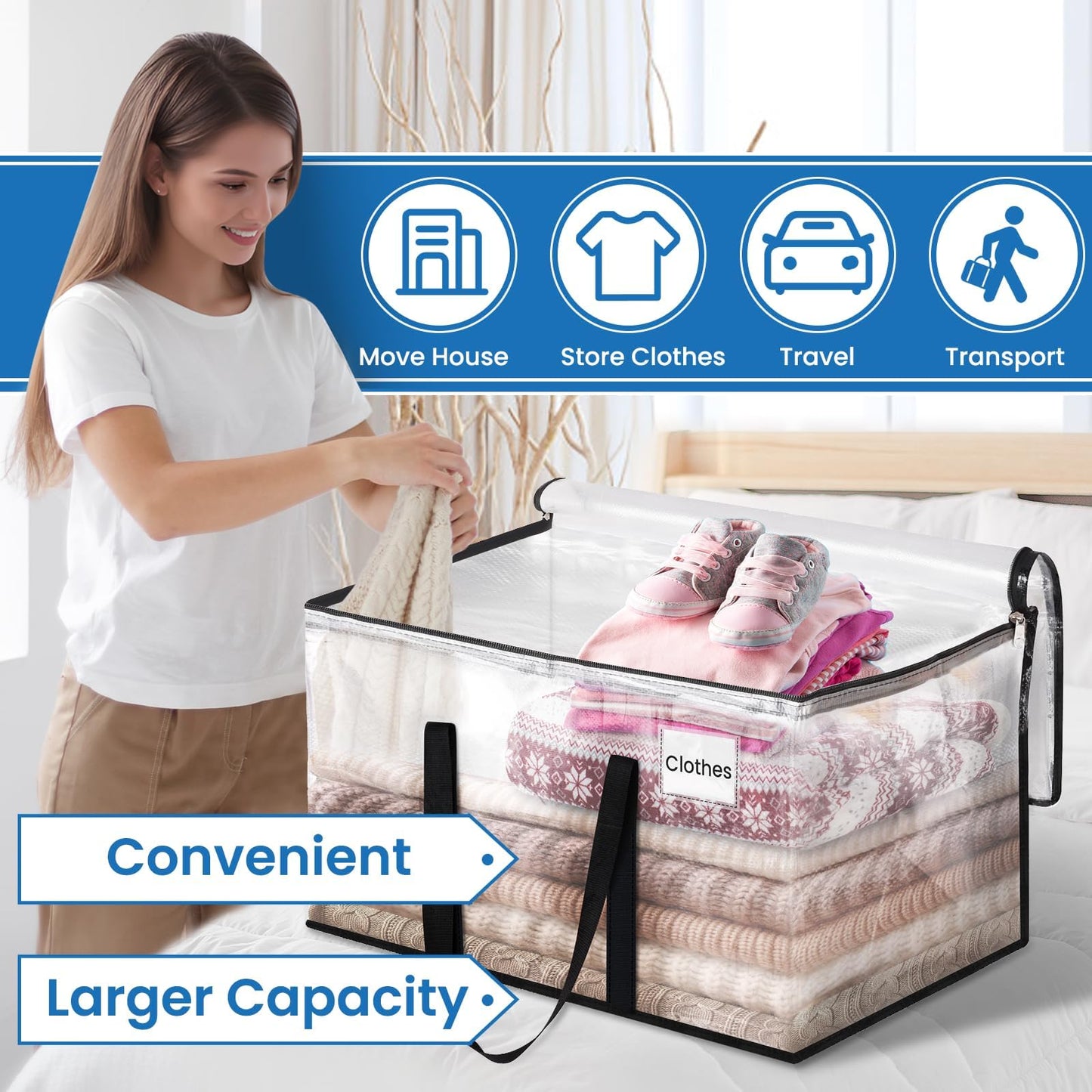 RoomHacks Clear Moving Bags Heavy Duty Extra Large, Moving Supplies with Reinforced Handle and Double Zipper, Storage Bags for Moving Essential, Packing tote Alternative to Moving Box(10 Packs, Clear)