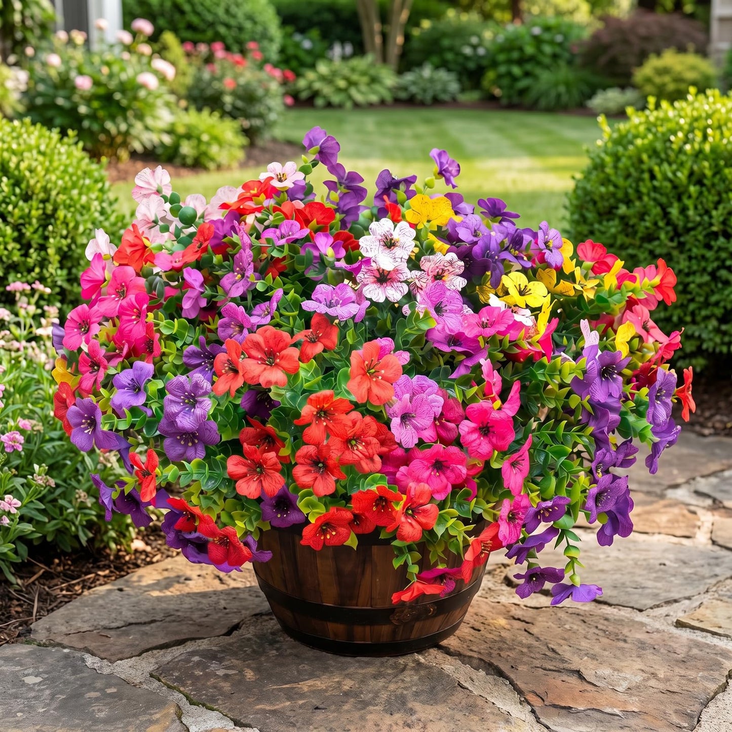 UJROQI Artificial Violet Flowers Outdoor UV Resistant, 16-Stem Multi Pack Faux Purple Blooms for Front Porch, Patio, Garden & Large Planters, Fade Resistant Silk Fake Flowers (16, Mix Colors)