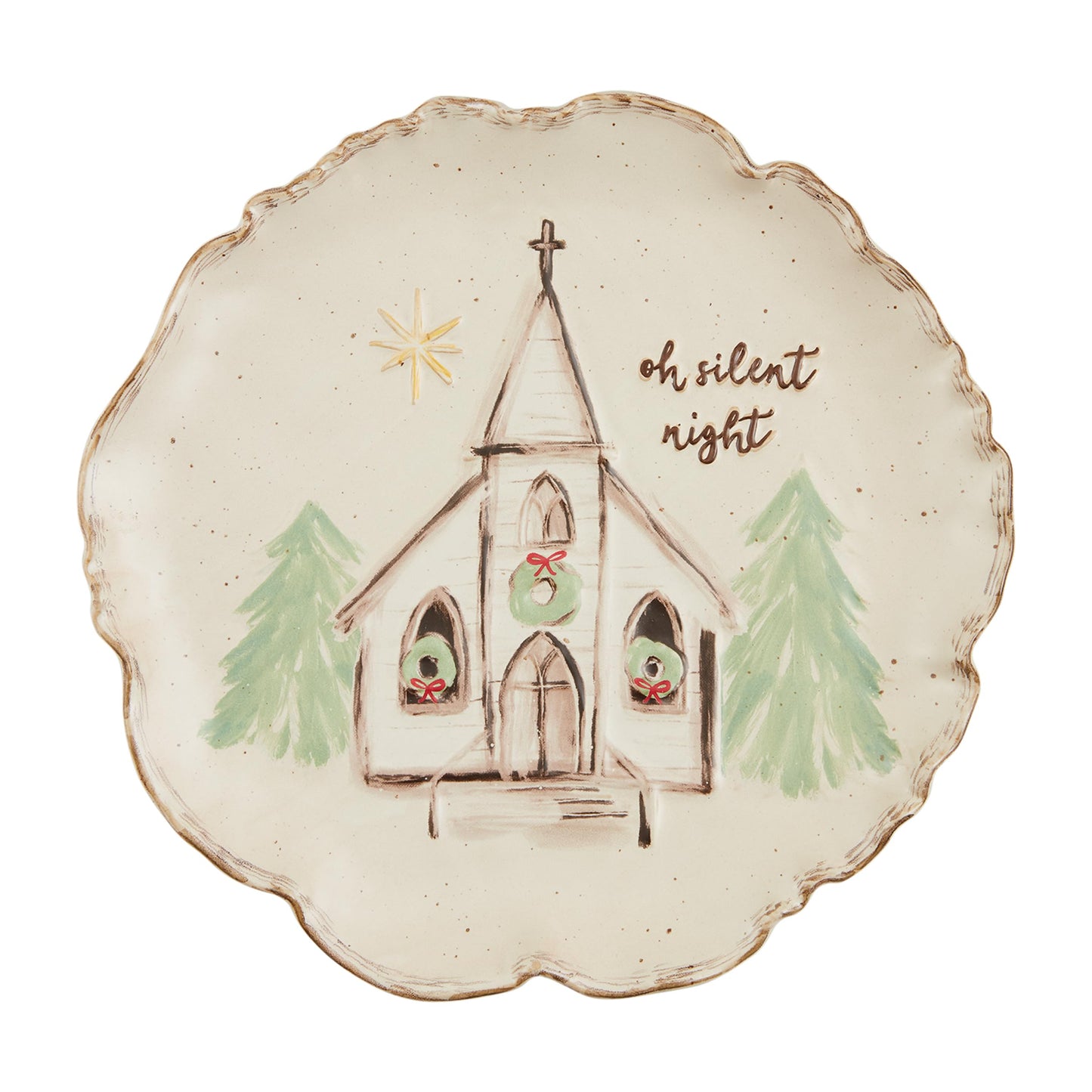 Mud Pie Round Church Platters & Trays, 12" dia, BEIGE/KHAKI
