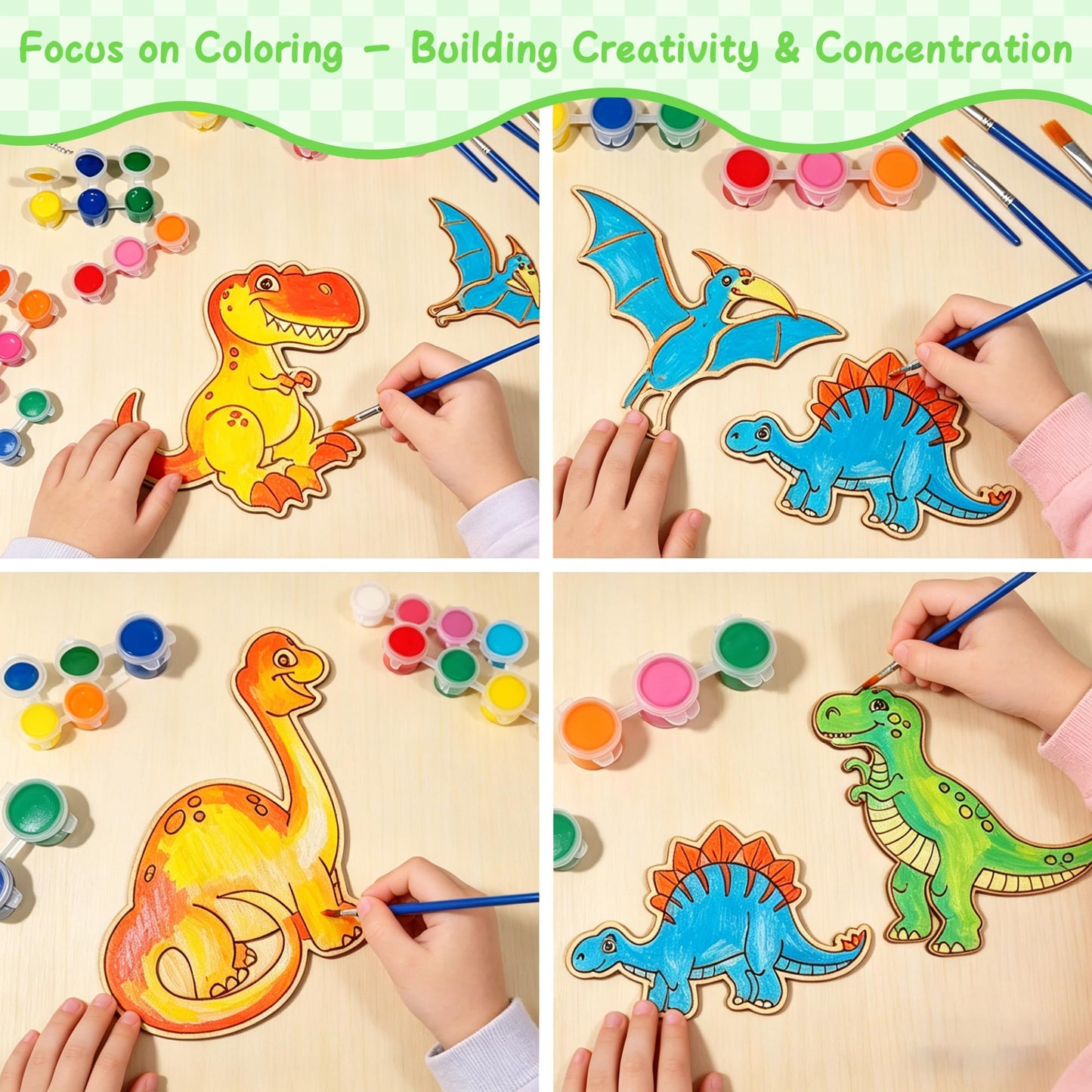 HandTool Dinosaur Party Favors for Kids,Dino Party Favors with 24PCS Wooden Dinosaur Crafts to Paint,Paint Sets,Bubble Wands,Magnets,DIY Cards and OPP Bags,Birthday Supplies for Kids Classroom Rewards