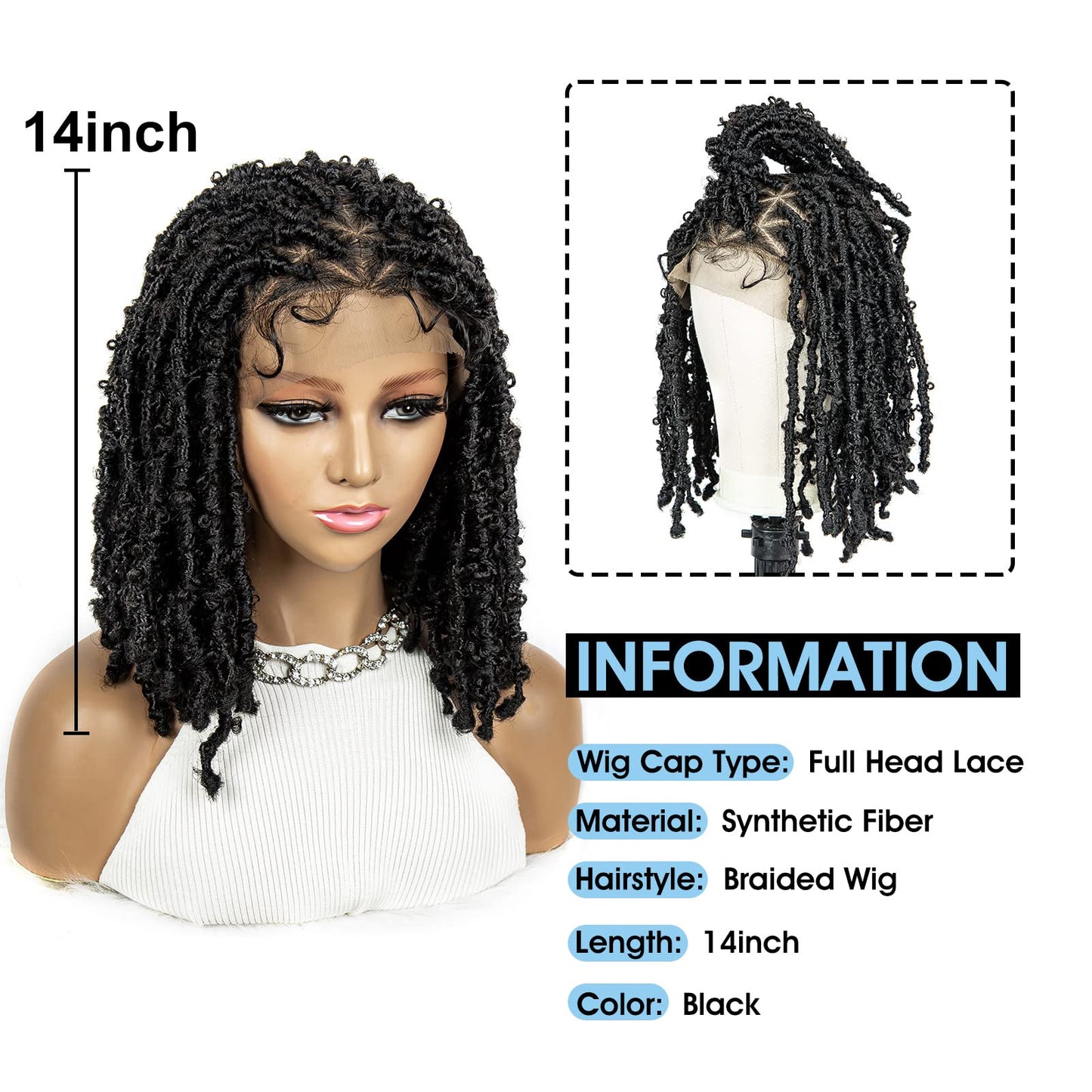 sedittyhair Braided Wigs for Black Women Double Full Lace Knotless Box Short Bob Dreadlock Braided Wigs Synthetic Lace Front Braided Wigs with Baby Hair Handmade Braided Wigs 14 inches (1B Color)