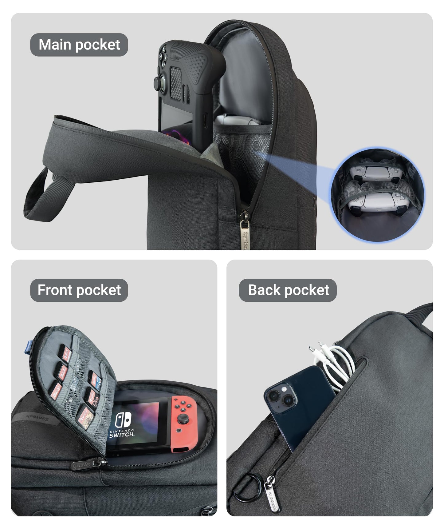 Syntech Carrying Case Compatible with Steam Deck OLED/ROG Ally X/PlayStation Portal, Sling Bag for Nintendo Switch/Legion Go, Portable Travel Bag for Consoles & Accessories with Large Storage Space