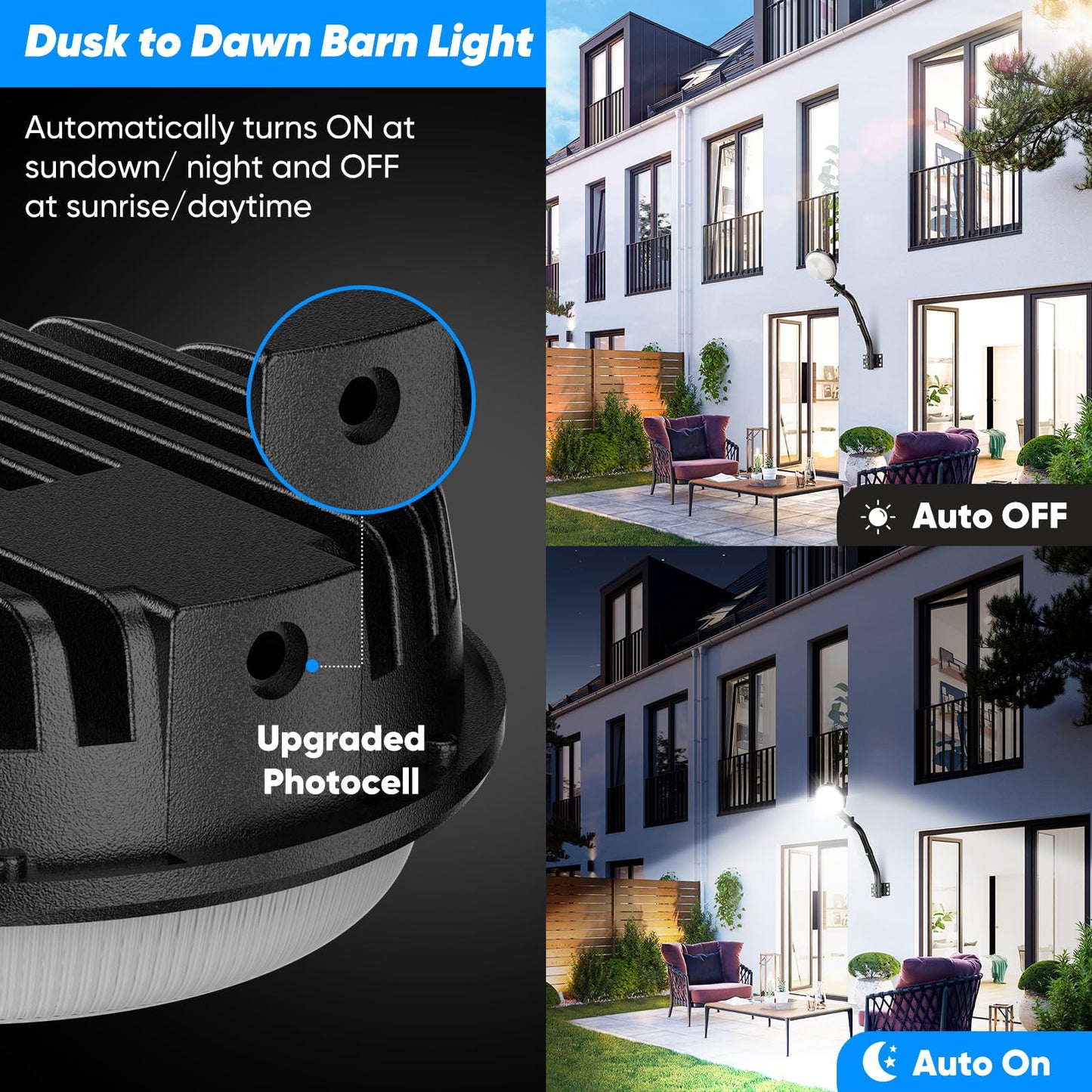 24000LM LED Barn Light, 150W Dusk to Dawn Outdoor Lighting, IP66 Waterproof Yard With Photocell, 150 Adjustable Outside Security With Mounting Arm, 6500K Area Street for Garage