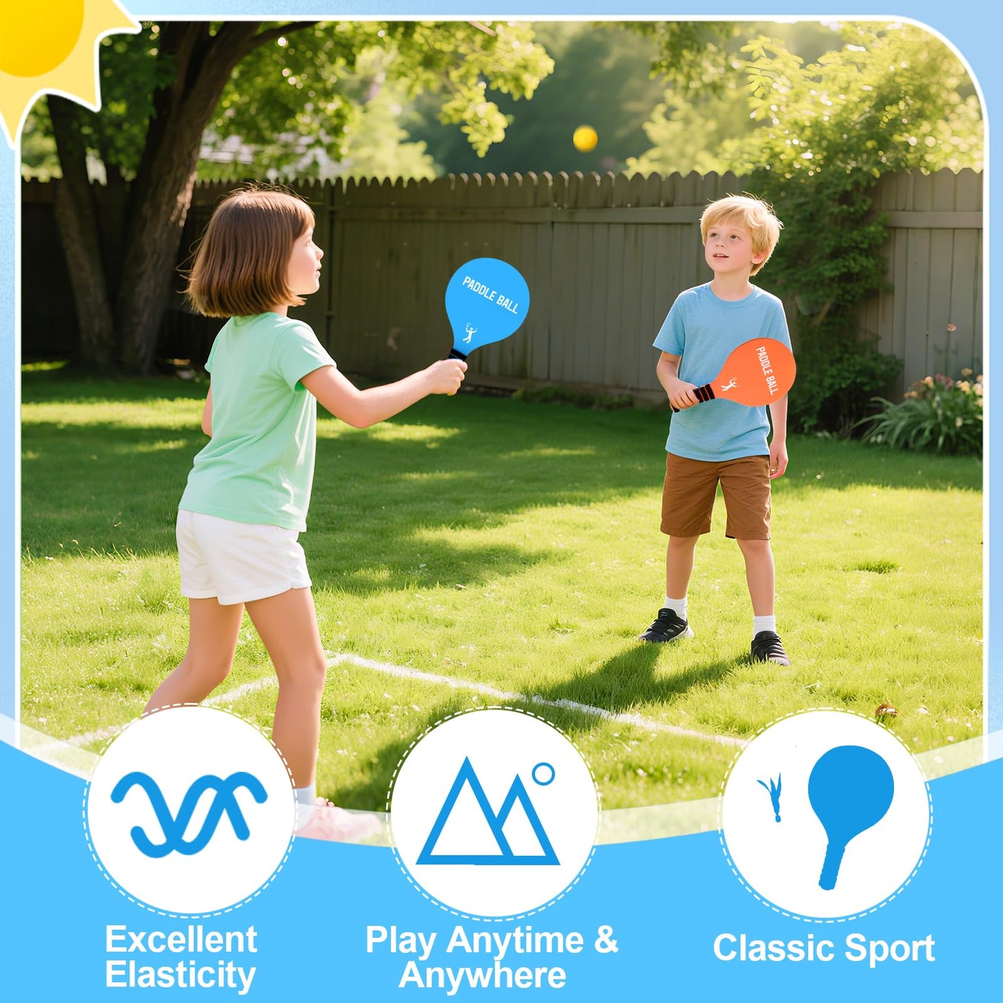 Beeplove 2 Paddle Ball Sets - Funny Paddleball Rackets Game, Outdoor Sports Toys for Kids Adults Family Games Yard Lawn Party Supplies(4 Paddles, 4 Balls, 2 Drawstring Bags)