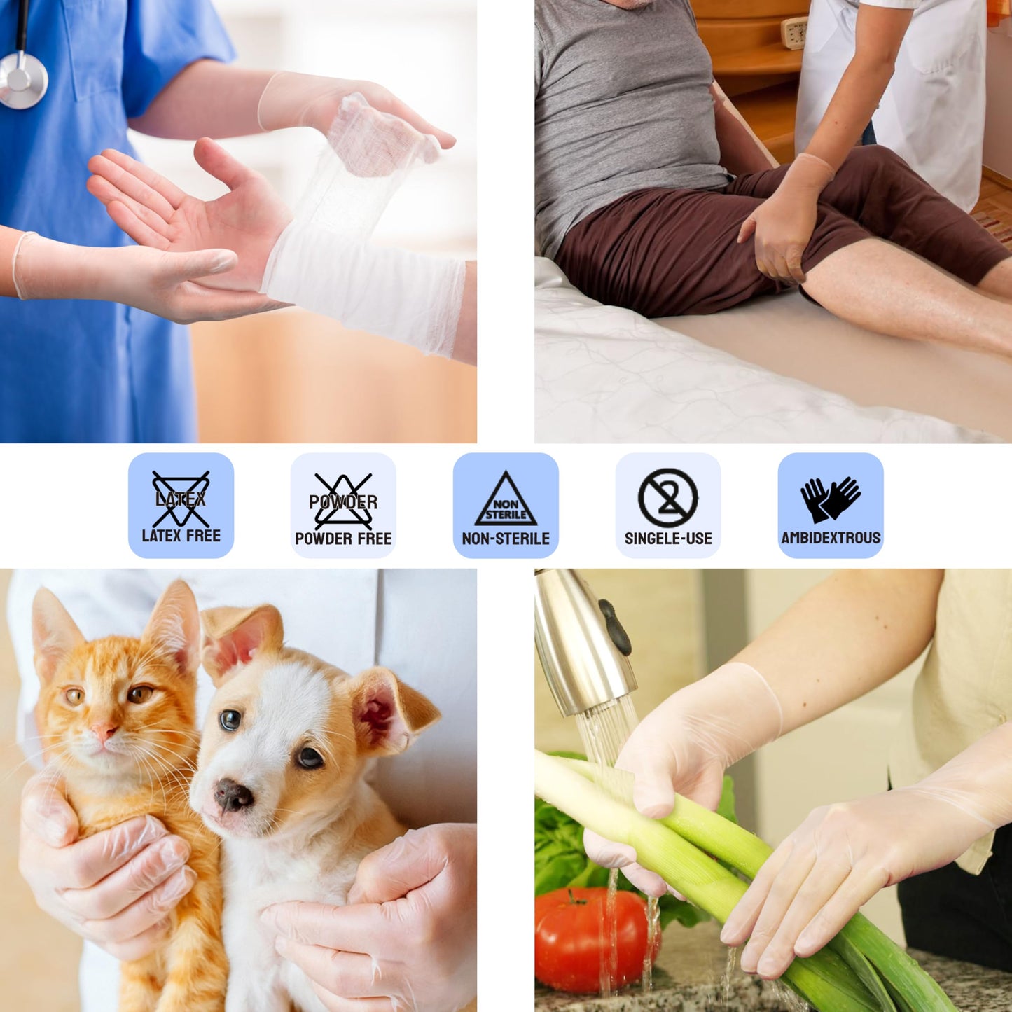 Safe Health Vinyl Exam Disposable Gloves, Latex Free, Powder Free, Clear, Case of 1000, Medium, 3.5 mil, Medical Grade, Nursing, Office, Kitchen, Pet Care, Cleaning, Housework,Food Service