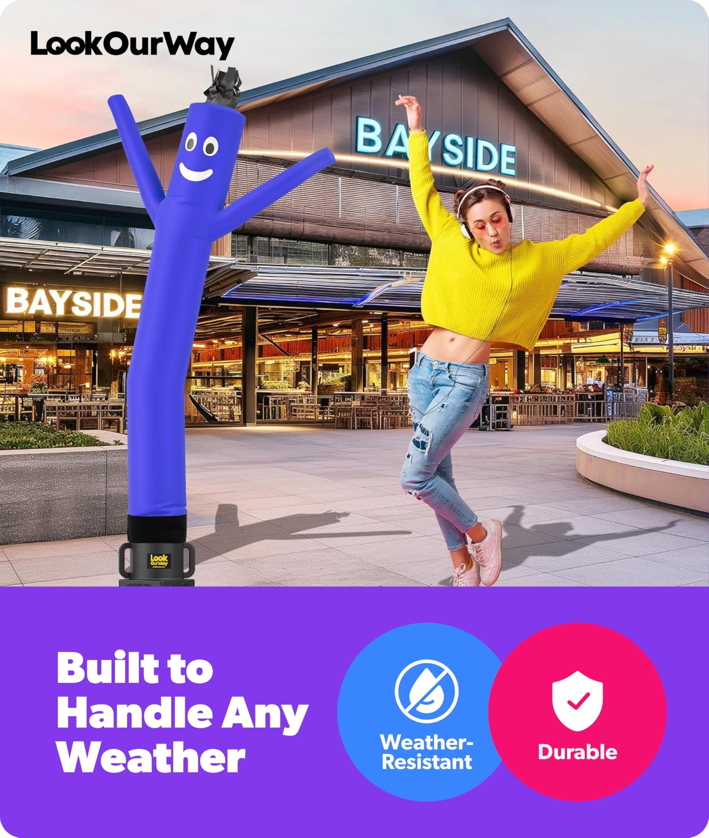 LookOurWay Air Dancers Wacky Waving Inflatable Tube Man Attachment - 7 Feet Tall Advertising Air Dancer Waving Man Inflatable Tube Guy - Blower Not Included - Blue