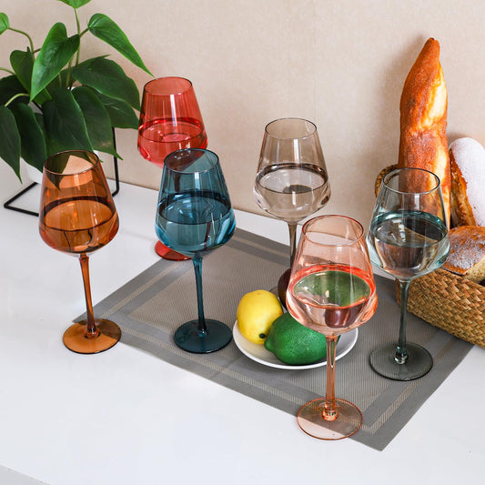 AIRXINLAY Colored Wine Glasses Set of 6-18.6oz, Colorful Wine Glasses by hand Blown Crystal,with Tall Long Stems for Party Home Bar Christmas Wedding gift set for wine lovers