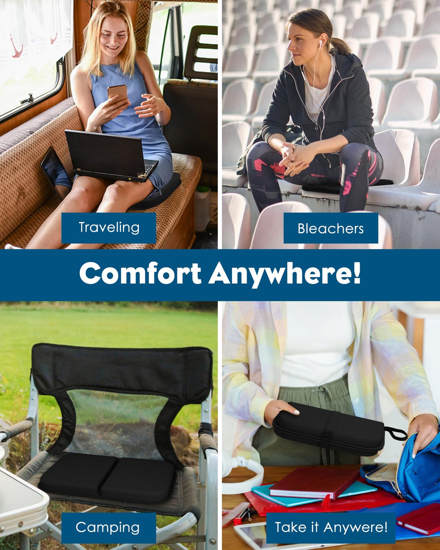 Rexley Gel Travel Seat Cushion, Portable Airplane Seat Cushion, 16.5" x 12" Large Size Foldable for Airplane Seats, Office Chair, Camping, Bleachers, Flights, Commute