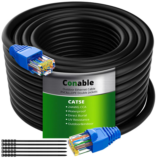 Cat5e Outdoor Ethernet Cable 350 Feet, Cat 5e Heavy Duty Internet Network LAN Cable, More Flexible Than Cat 6, Waterproof, PVC & LLDPE UV Double Jackets for in Wall, Direct Burial, Router, POE, Indoor