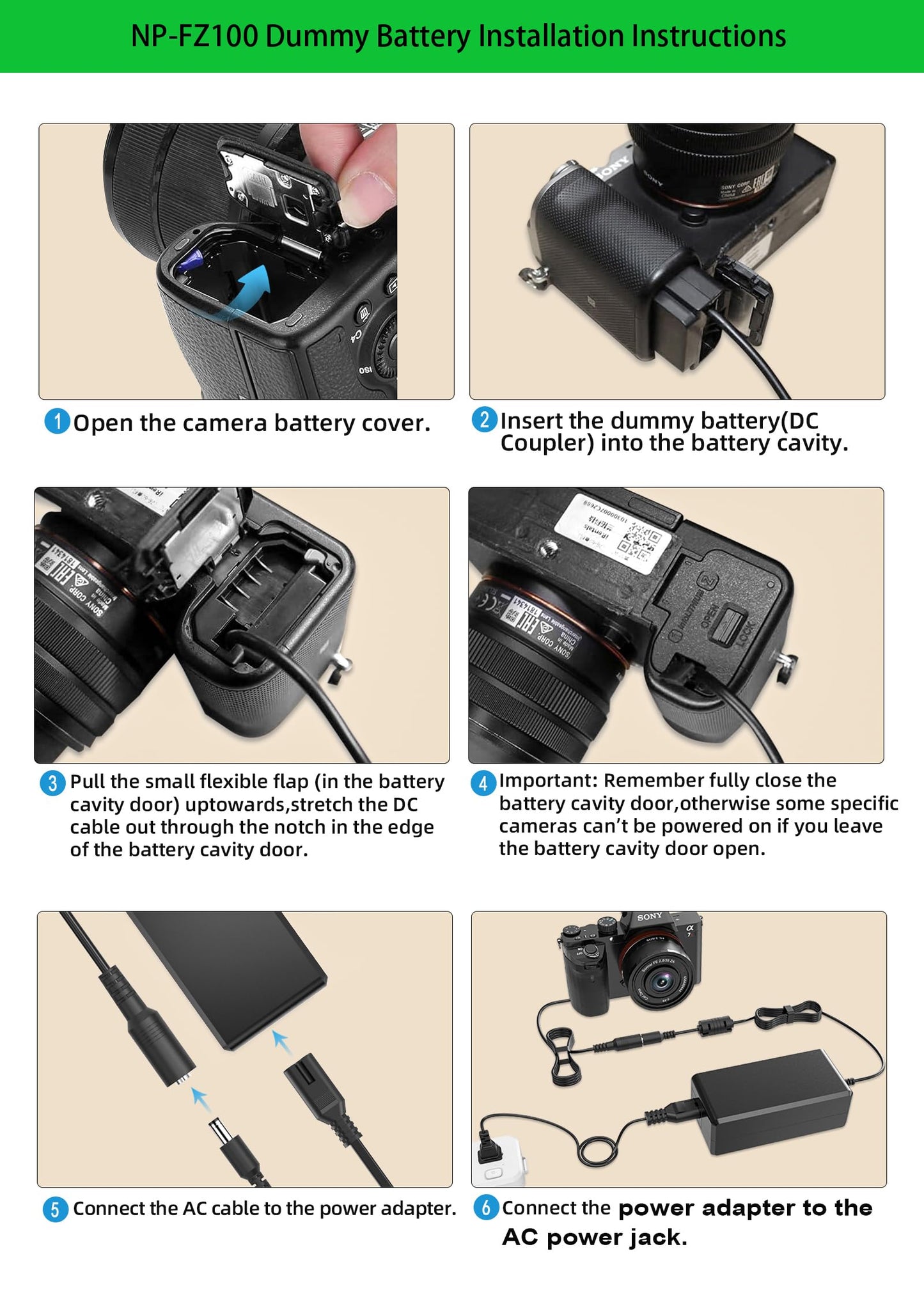 Gonine NP-FZ100 A7III Dummy Battery NPFZ100 Continuous Power Supply Adapter Charger Kit, for Sony Alpha A7III A7IV A6700 A6600 ZV-E1, A7SIII A7C A1 FX3 A7R3 A7R IV, A9 A9R A9S Cameras.