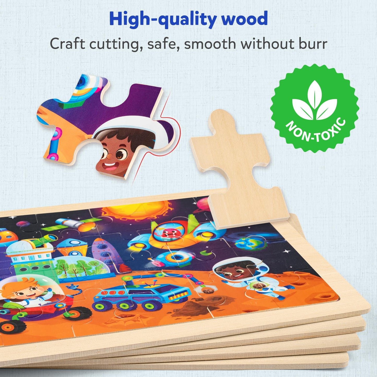 SYNARRY Wooden Space Planets Solar System Puzzles for Kids 3-5, 4 Packs 24 PCs Jigsaw Puzzles for Kids Ages 4-6, Preschool Toys Gifts for Kids, Wood Puzzles for 3 4 5 6 Year Old Boys Girls