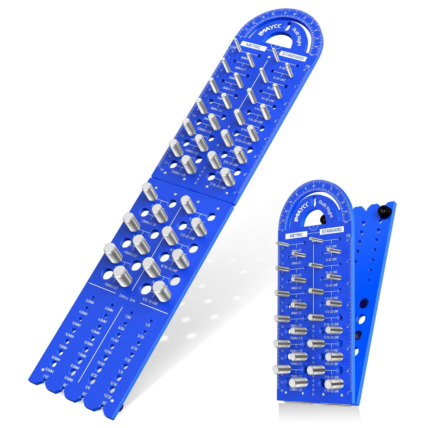 Thread Checker, Nut and Bolt Thread Checker 18 Standard & 18 Metric & 28 Drill Bit Sizes, 2-in-1 Foldable Bolt Size Finder, Screw Identifier Gauge with Protractor & Ruler