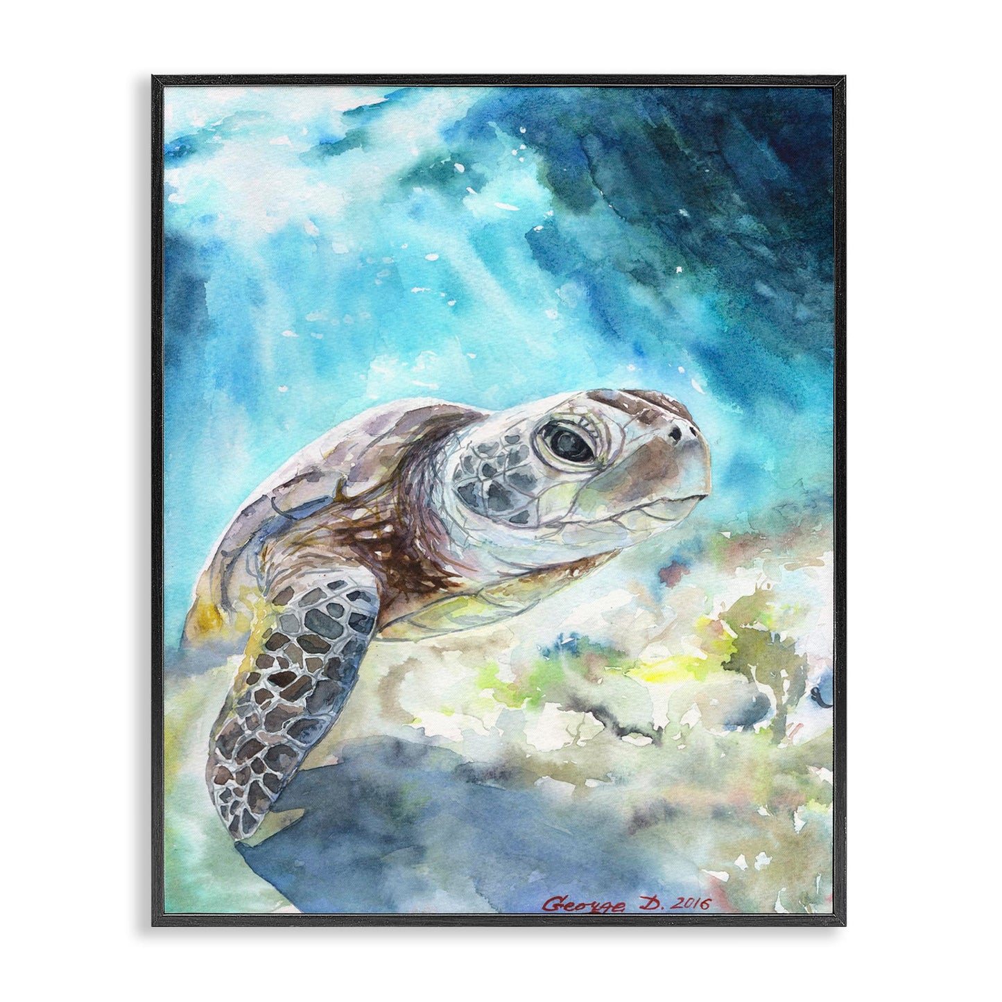 Stupell Industries Sea Turtle Ocean Animal Blue Watercolor Painting Prints, 16 x 20, Multi-Color