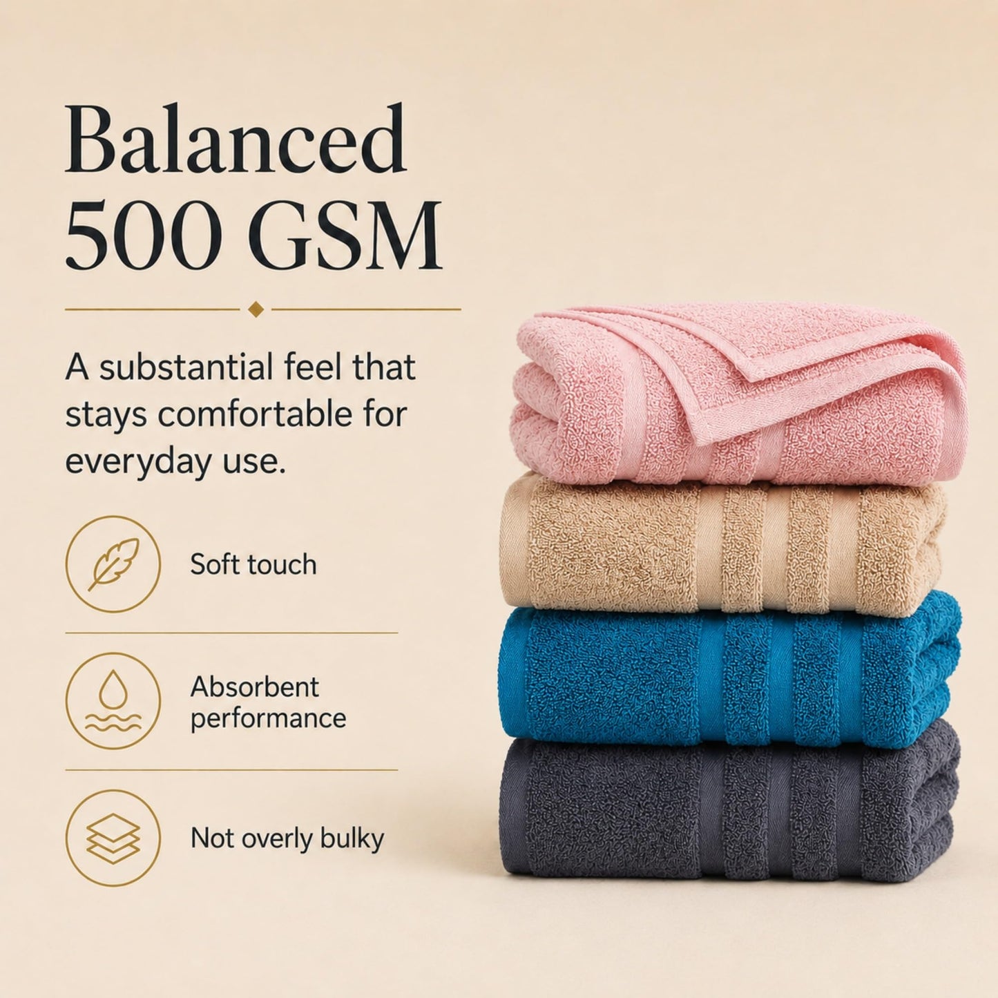 Velqora Bath Towels 4 Pack, 30 x 60 Inches, Large 100% Cotton Towels, Soft, Absorbent, Comfortable for Home, Spa, and Gym, (Pink,Gray,Beige,Blue)