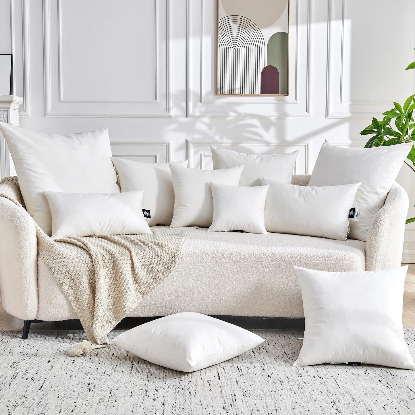 TOPGREEN Feathers Down Pillow Insert 14x36, 100% Organic Cotton Shell, Large Lumbar Pillow Insert, Decorative Throw Pillow for Living Room Sofa, Couch, or Bed (White)