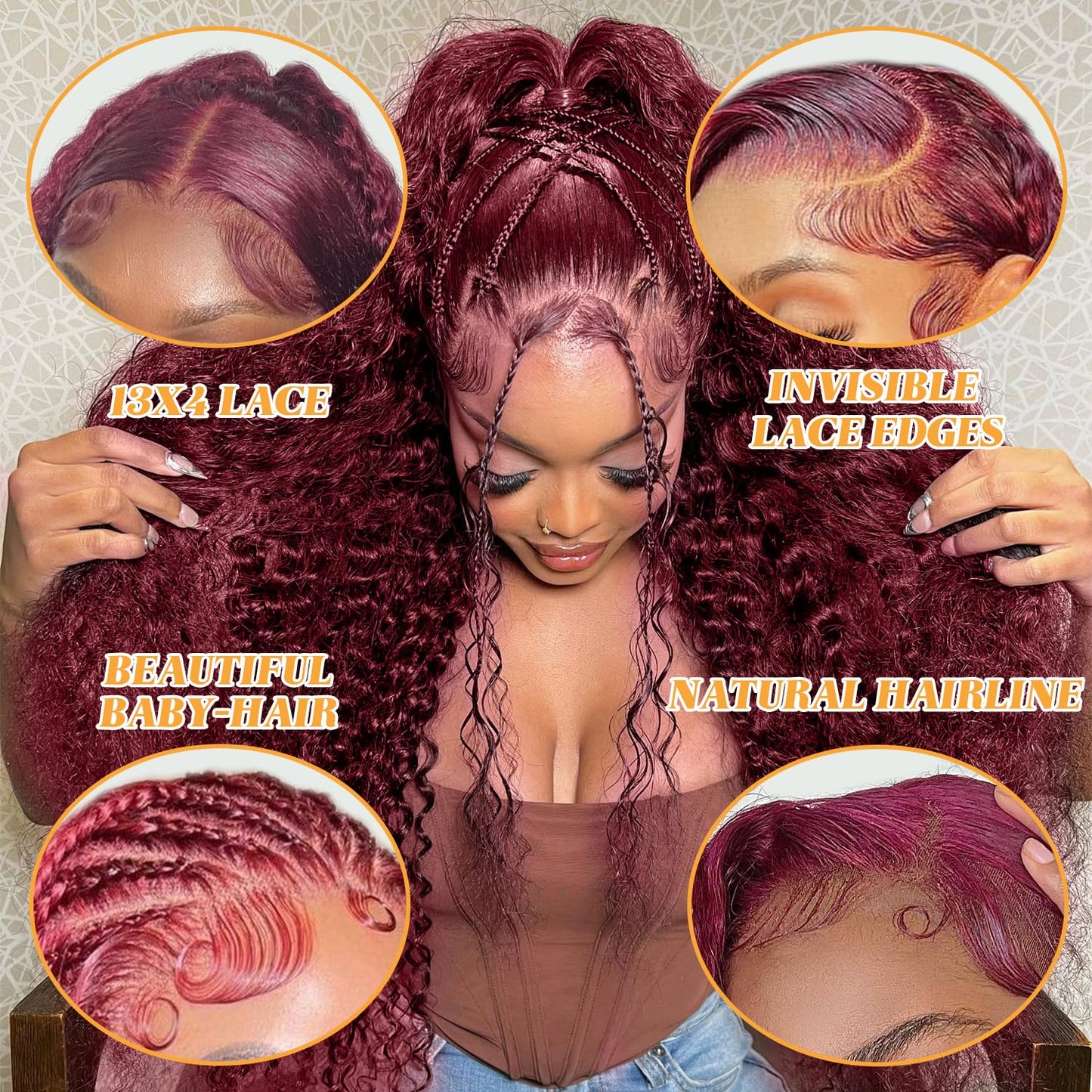 Kivolin 99j Burgundy Lace Front Wigs Human Hair 28 Inch Deep Wave Lace Front Wigs Human Hair Pre Plucked Red Curly Human Hair Wig 13x4 HD Colored Frontal Glueless Wet and Wavy Loose Deep Wave