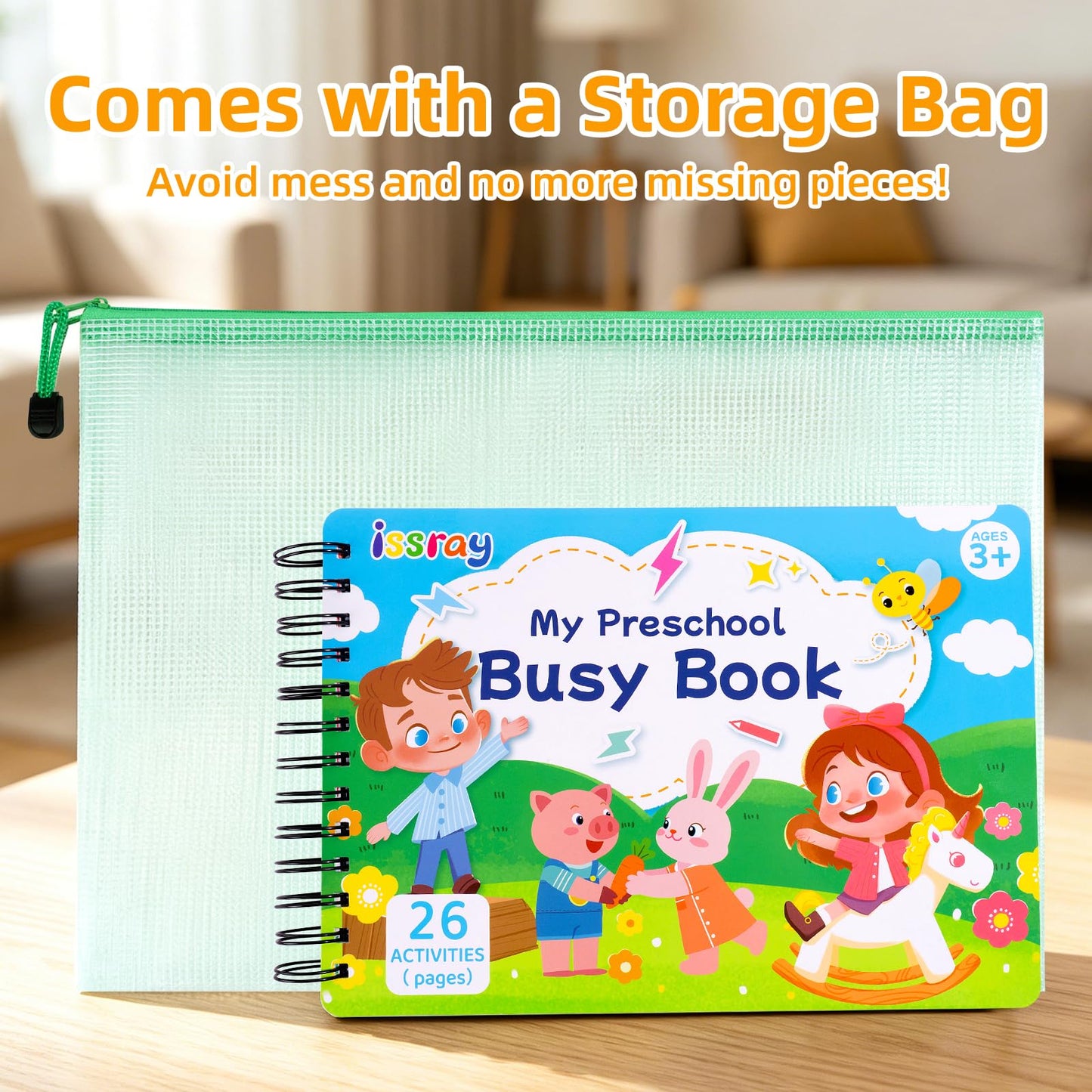 Preschool Busy Book for Toddlers 3-5, Toddler Montessori Learning Activities, Velcro Quiet Activity Book for Kids, Autism Sensory Pre-K Educational Toys, Screen-Free Birthday Gift Boys Girls(26 Pages)