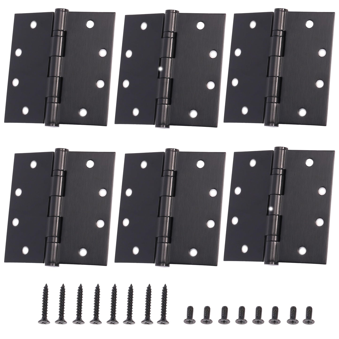 6-Pack 4.5 X 4.5 inch Black Heavy Duty Commercial Door Hinges Thickened, Silent Plain Steel Ball Bearing Door Hinges, Thickness 3 mm Stainless Steel Square Corners with 48 Screws