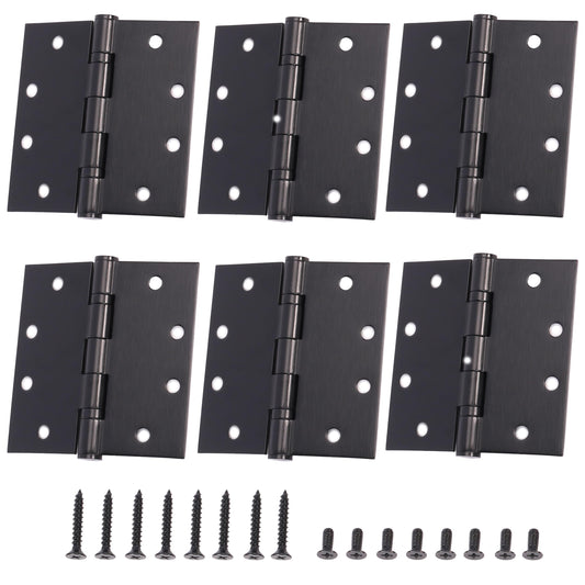 6-Pack 4.5 X 4.5 inch Black Heavy Duty Commercial Door Hinges Thickened, Silent Plain Steel Ball Bearing Door Hinges, Thickness 3 mm Stainless Steel Square Corners with 48 Screws