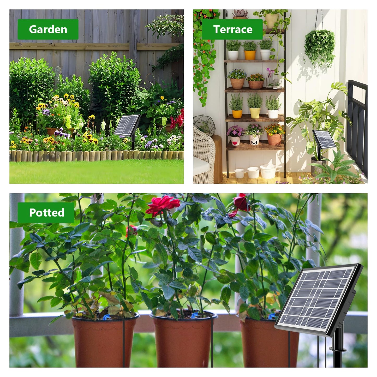 49FT Solar Drip Irrigation Kit with Digital Screen, Auto Watering Kit for 15 Pots, Solar-Powered Plant Watering,434 Timer Modes, 900ml/min Flow Indoor/Outdoor Garden, Balcony & Patio Irrigation System