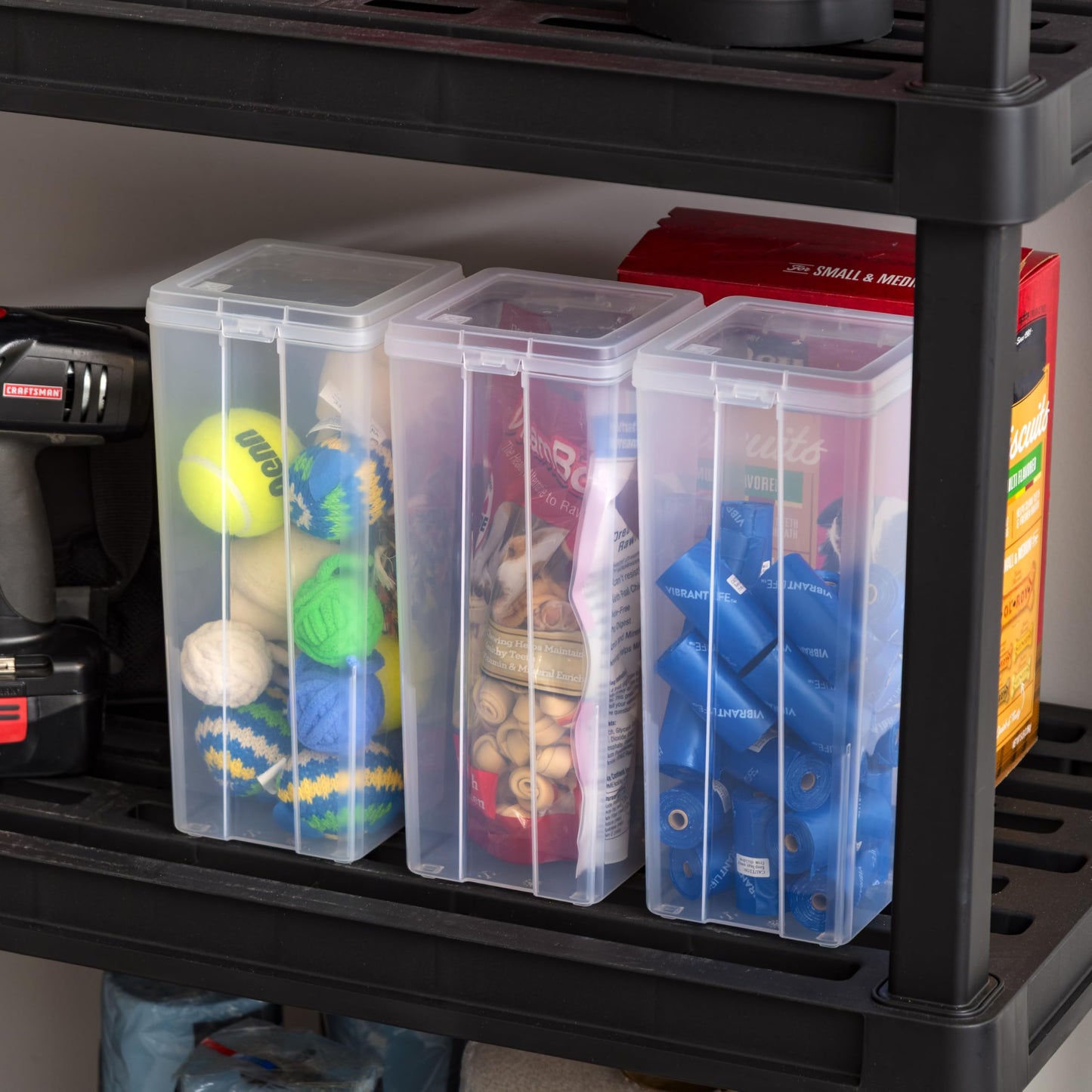 IRIS USA Large Vertical Storage Container for Home & Office Organization, Big Capacity Stackable Plastic Bin for Stationery, Pantry, Cosmetics & More, Space-Saving Tall Organizer, Clear, Pack of 6