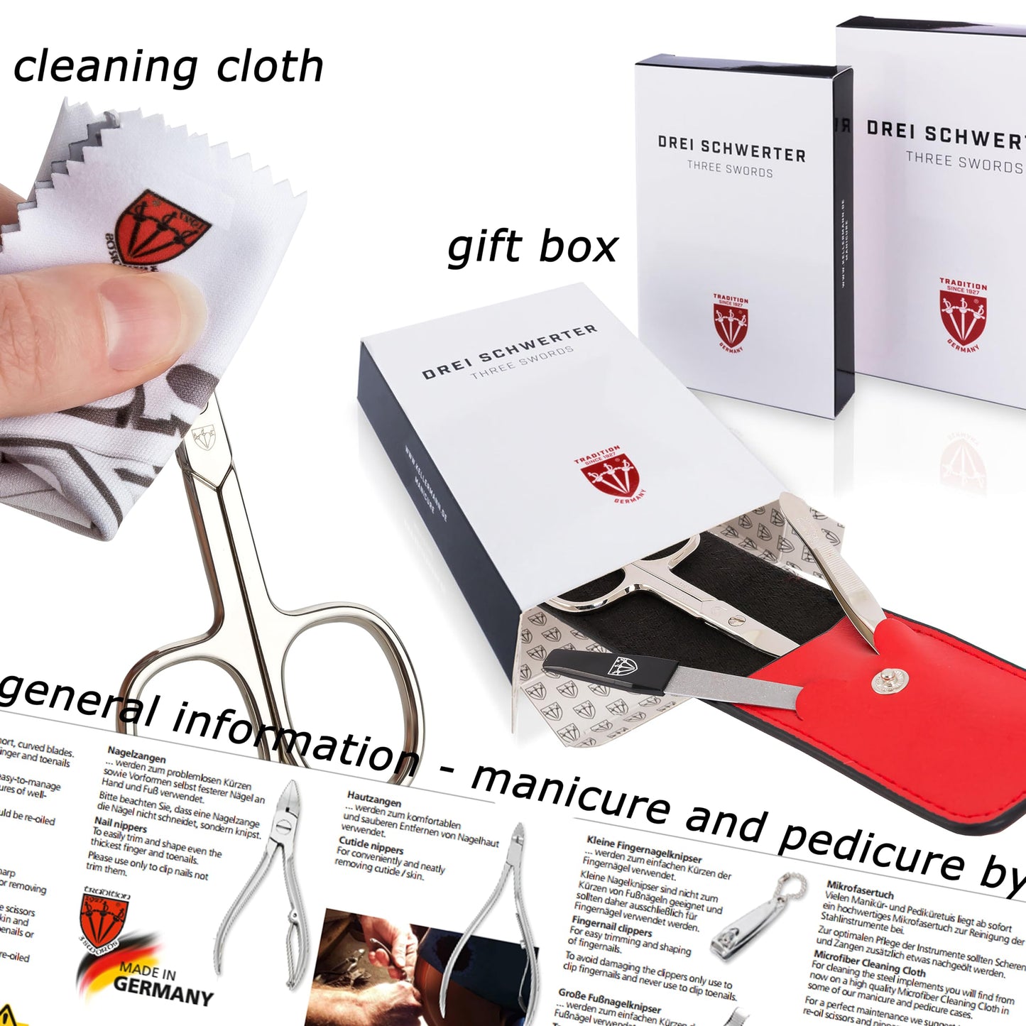 3 Swords Germany - Brand Quality 23 Piece Manicure Pedicure Grooming kit Set for Professional Finger & Toe Nail Care Tweezers File Clipper Fashion Leather case in Gift Box, Made by 3 Swords (7452)