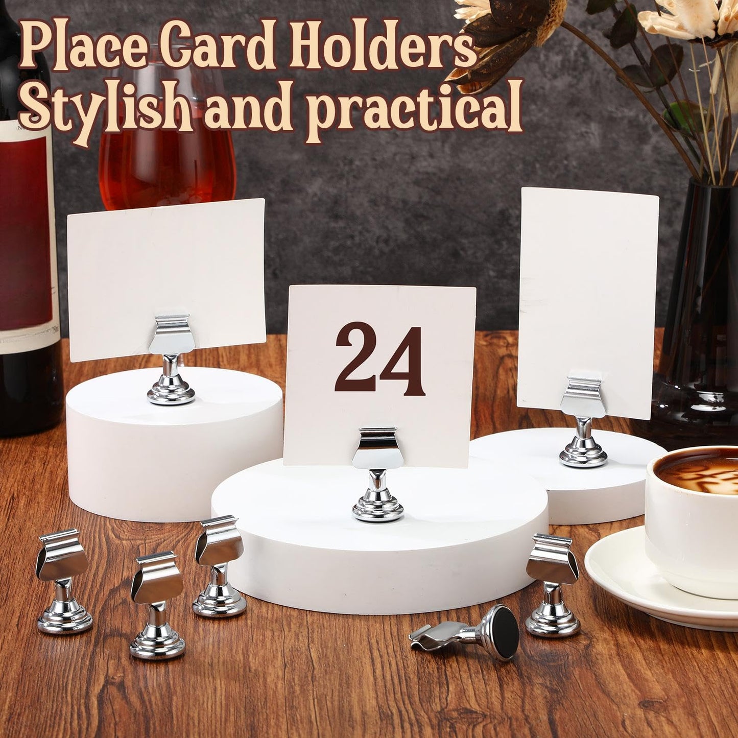 Kathfly 24 Pcs Wedding Table Number Holders 1.7 Inch Metal Silver Mini Place Card Holders Bulk Harp-clip Table Sign Stands Card Holder Display Picture Memo Notes Menu for Restaurants Birthday Decor