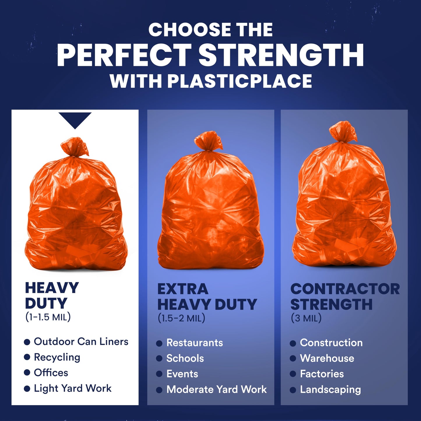 Plasticplace 55-60 gallon Trash Bags │ 1.2 Mil │ Orange Heavy Duty Garbage Can Liners │ 38” x 58” (50 Count)