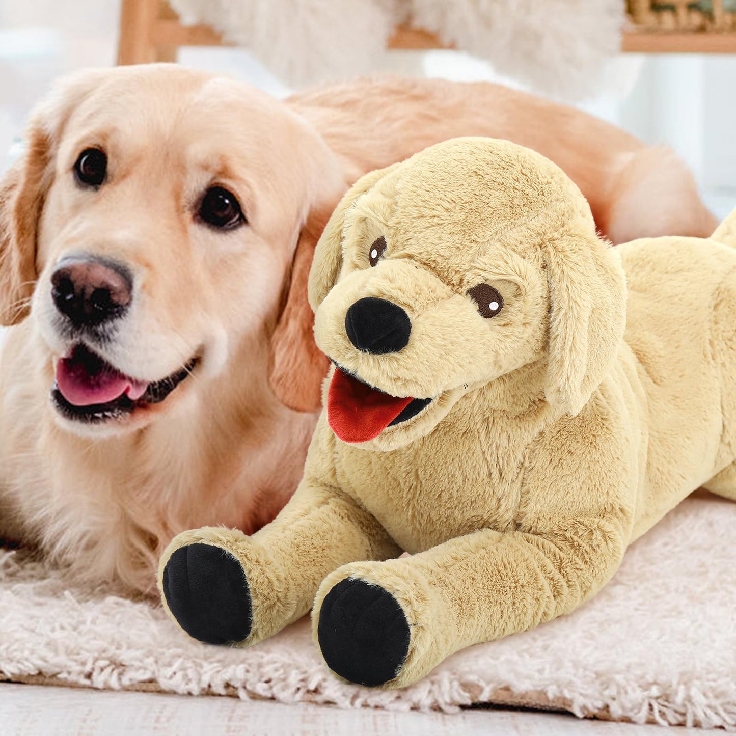 Lanmore 29'' Stuffed Dog Animals Golden Retriever Plush Toys Large Stuffed Puppy Goldendoodle Labrador Gift for Pets Kids Girls Light Brown (Large)