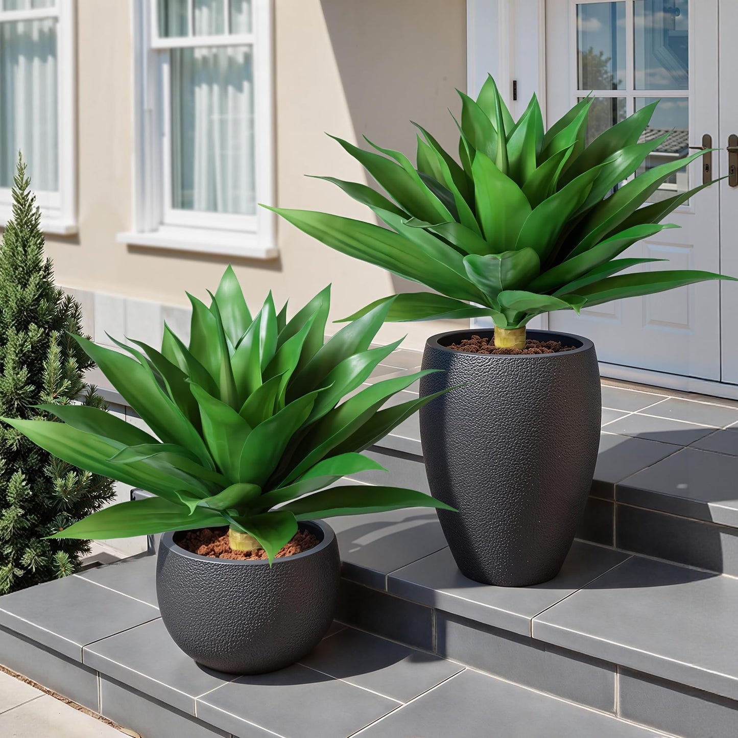 Ivydale Fake Plants, 2 Pcs 28" Agave Artificial Plants Outdoor UV Resistant Faux Outdoor Plants, Large Artificial Plants Outdoor Realistic Greenery for Porch Planter Patio Yard Garden Indoor