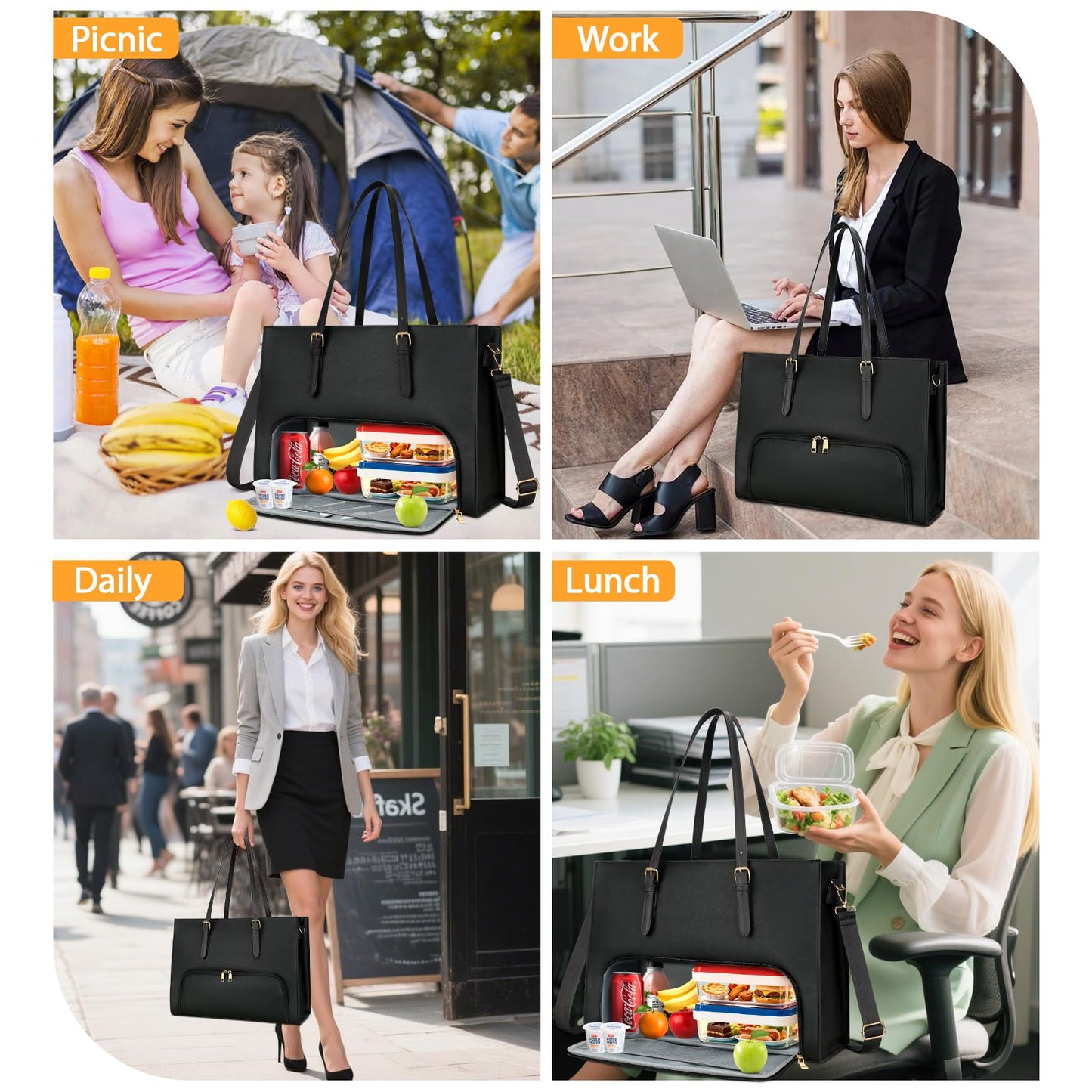 KKXIU Lunch Tote Bag for Women 15.6 Inch Laptop Briefcase Work Bag with Insulated Lunch Compartment Messenger Handbags for Business, Work, Nurse, Office, Collage, Casual, Gift for Women
