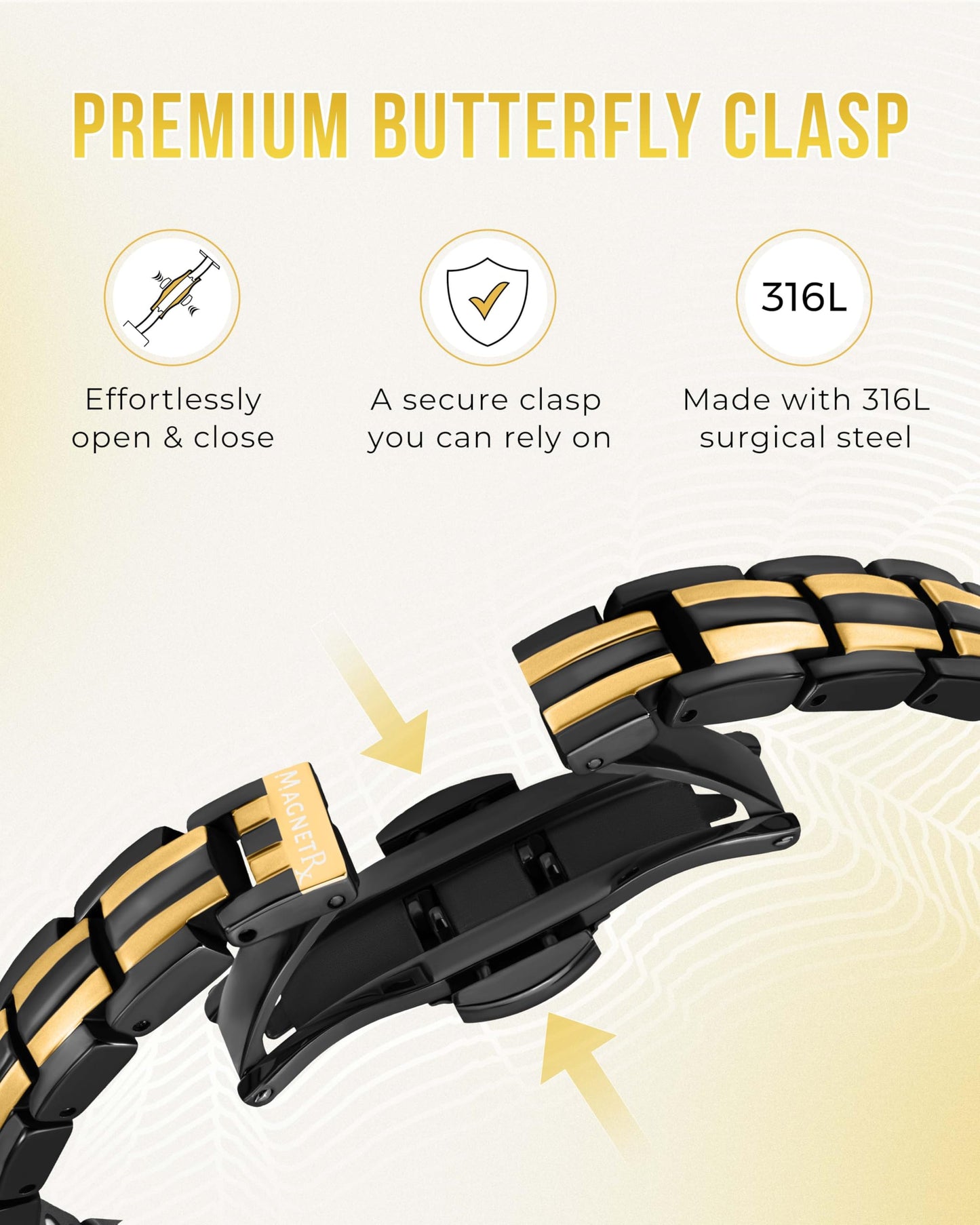 MagnetRX® Magnetic Bracelets for Women — EllipseMAX 5X Strength 5,000 Gauss Magnets — Designed in USA & PATENT PENDING — Premium Titanium Womens Magnetic Bracelet & Adjustable Length (Black/Gold)