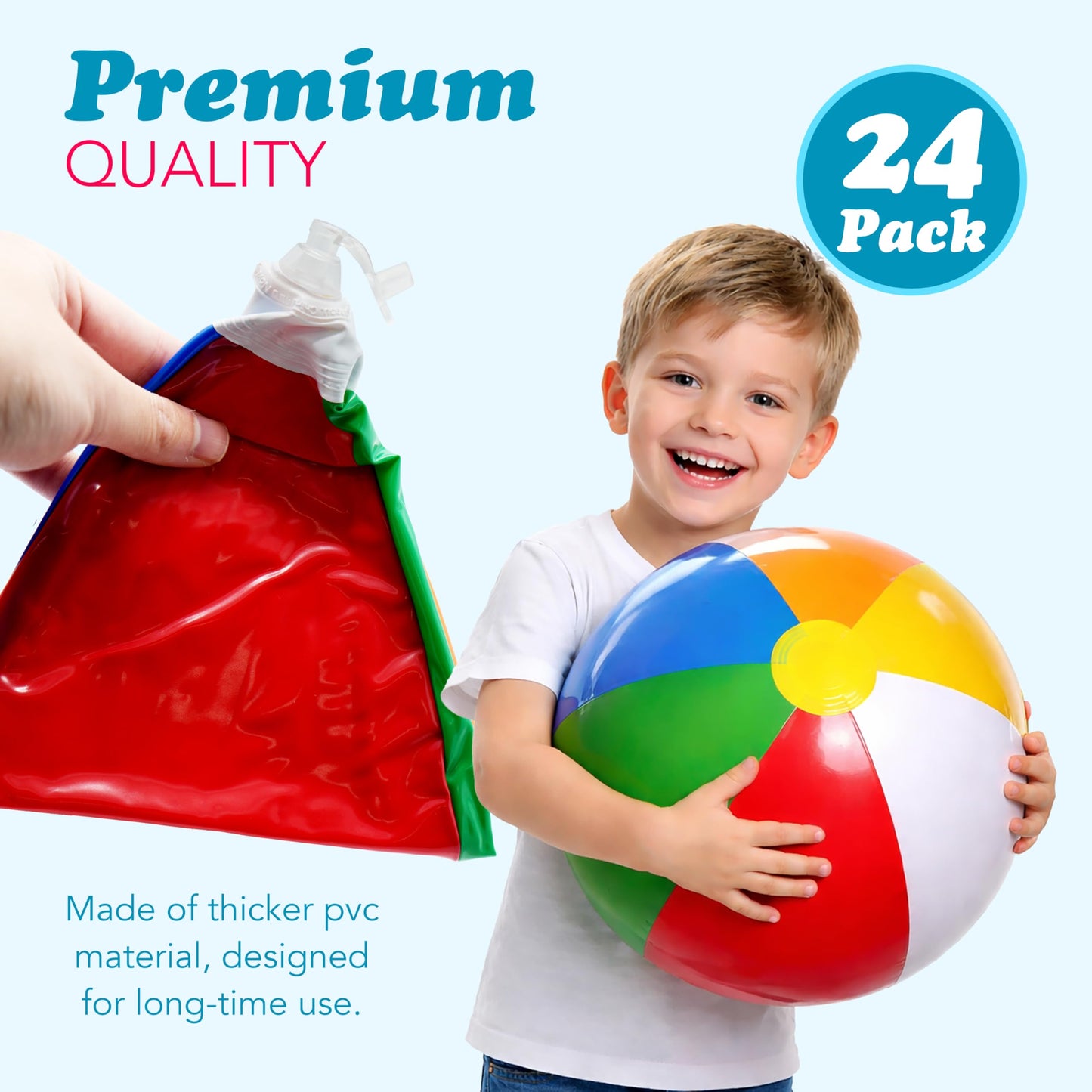 4E's Novelty [24 Pack] Beach Balls Bulk - Large 16 inch Inflatable Beach Ball, Rainbow Color - Beach Toys for Kids & Adults