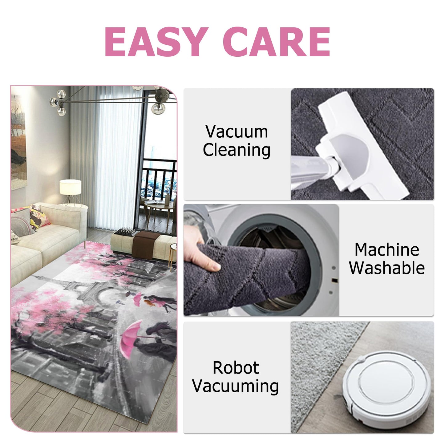 EDGZKO Paris Rugs for Girl Bedroom: 5x7 Feet Pink Gray Eiffel Tower Area Rug for Living Room Home Kitchen Hallway Paris Themed Carpet Indoor Floor Mat for Teens Girls Women