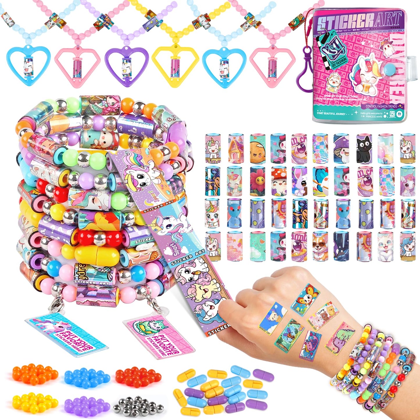 DIY Sticky Roll Stickers Bracelets, Wearable & Shareable Stickers, Beads & Charms & Pendants, Sticker Jewelry Making Kits for Age 6+ Years Old Girls (960PCS DIY Sticker Bracelet Kit for Kids)