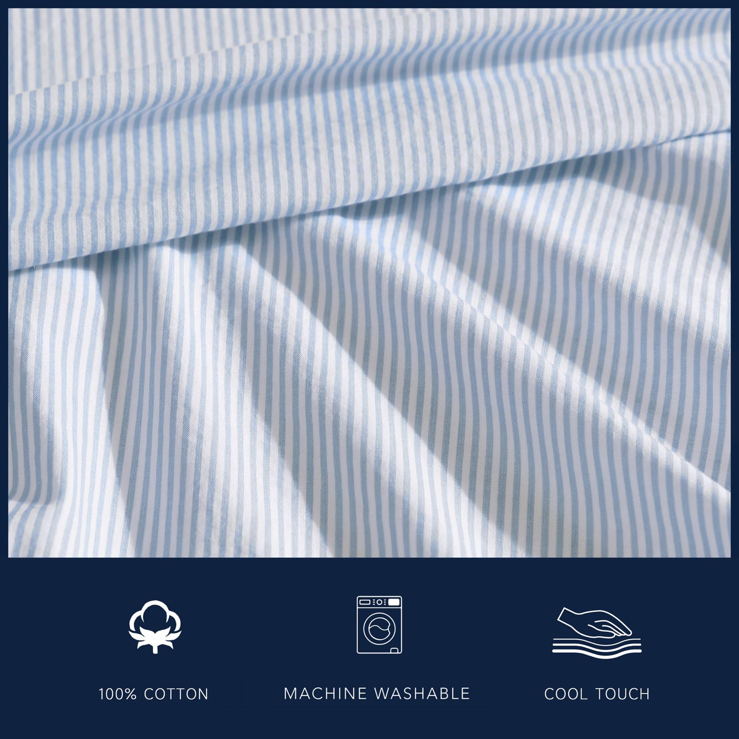 Nautica – Full Size Sheet Set, Crisp Cotton Percale Bedding with Matching Pillowcases, Lightweight & Breathable Bed Sheets, Deep Pocket, College Dorm Room Essentials (Penny Pinstripe Blue)