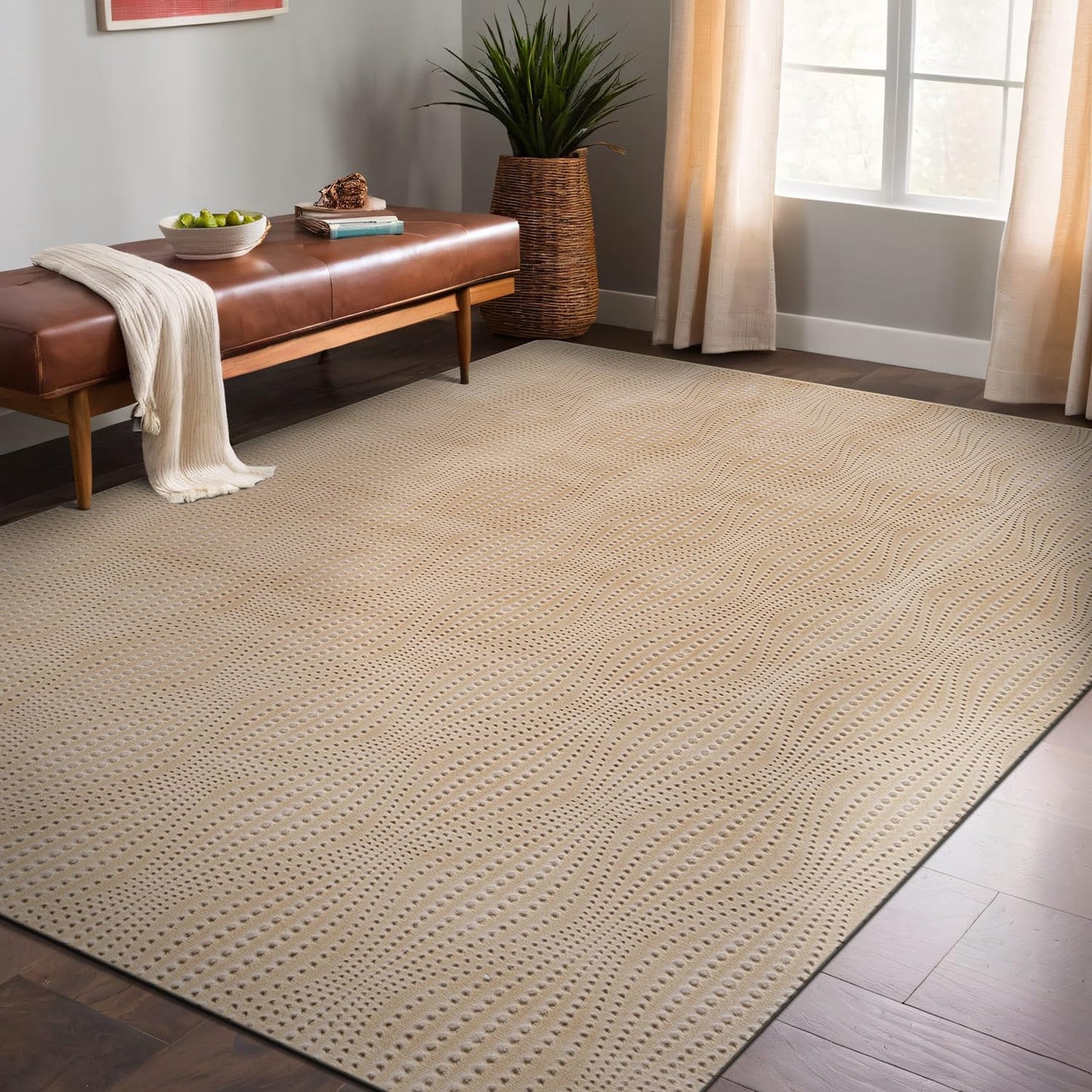 Luul Home Modern Beige Non Slip Rug Solid 4x6 Non Skid Soft Rubber Back Area Rugs for Living Room Kitchen Bedroom Bathroom Dining Room Easy Cleaning Stain Resistant Non Shedding Carpet 4 x 6