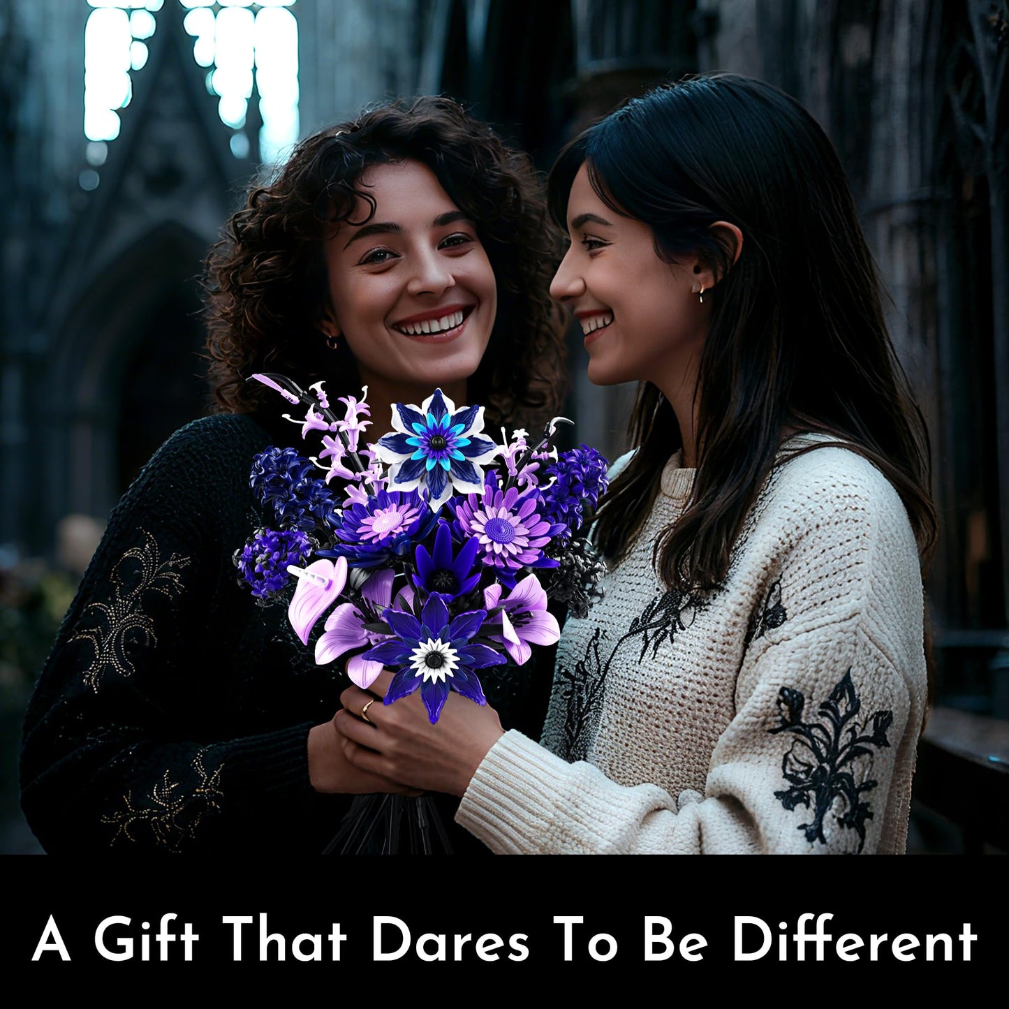SOOLIO Dahlia Flower Bouquet Building Set for Adults,Gift for Mom Women Girlfriend Wife Gothic Botanical Collection - Buildable Purple Artificial Floral for Home or Office Decor (609 PCS)