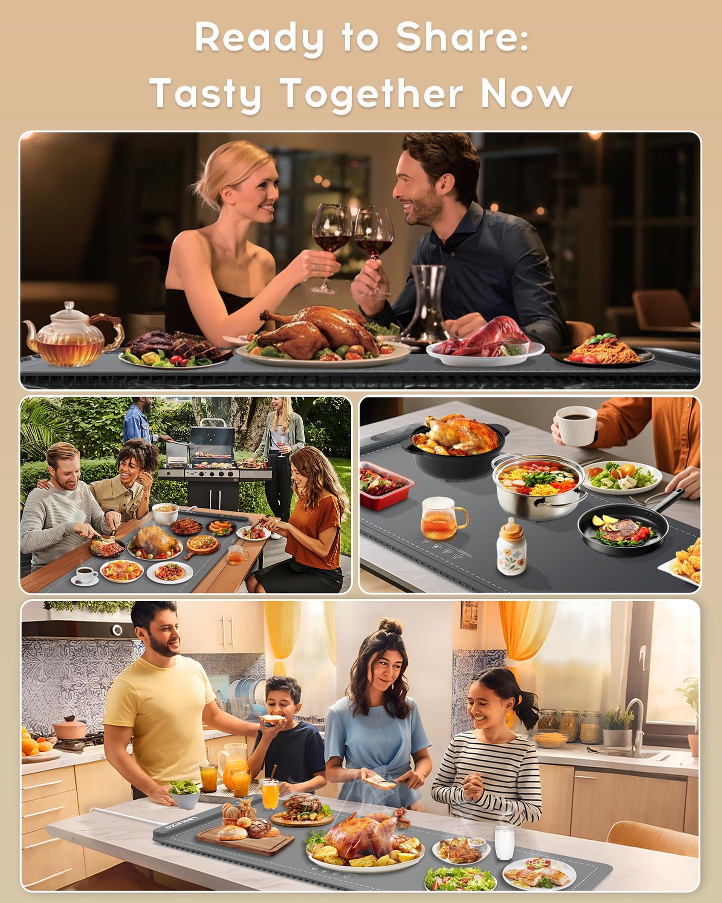 LBOLHZO Warming Mat For Food Extra Large 36"x16" 580W Food Warmer Chafing Dishes for Buffet,Food Warming Mat,Food Warmers for Parties Buffet,Portable Heating Pad 6 Level Temp 6 Hour Timer (Plus Grey)